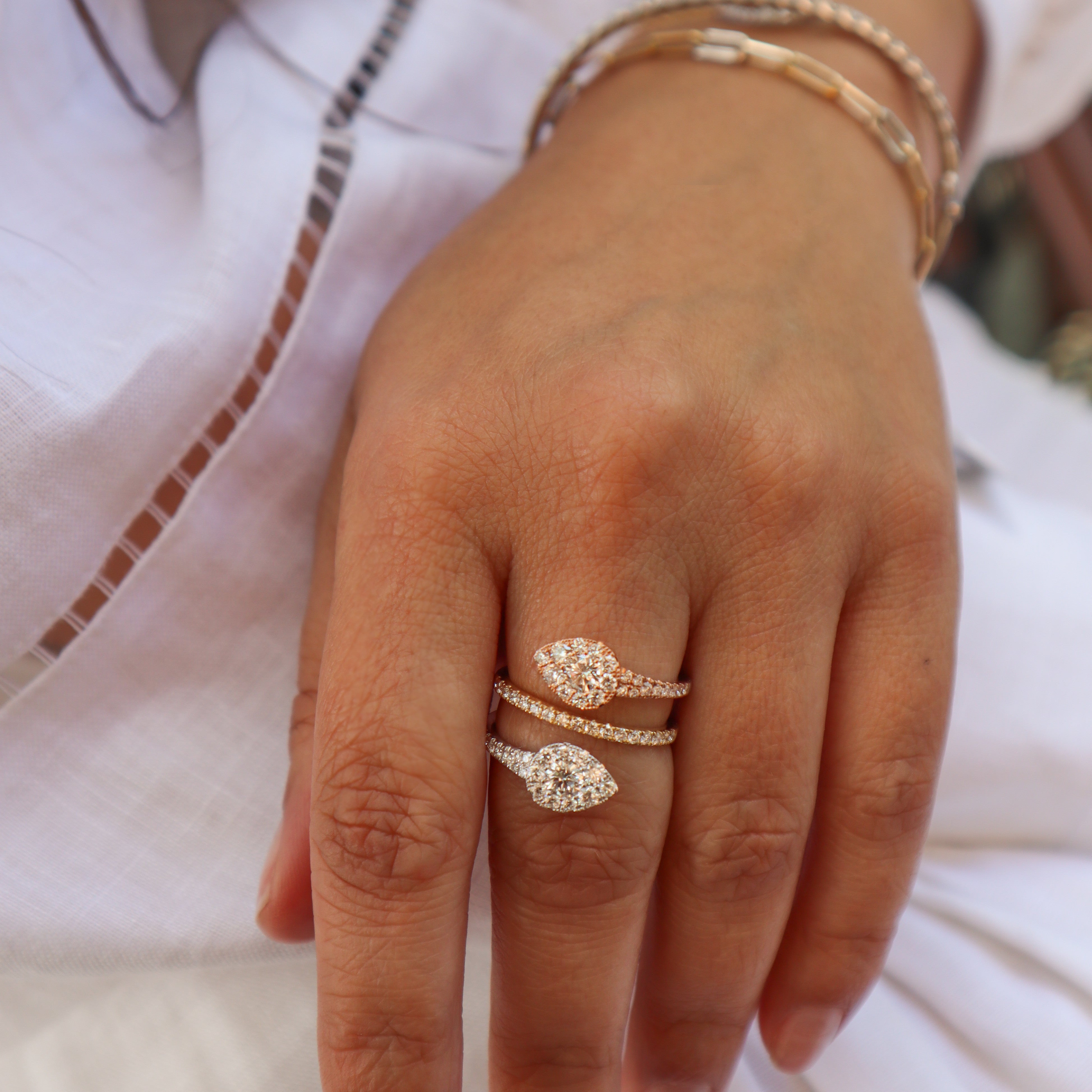 THREE TONE DIAMOND WRAP AROUND RING