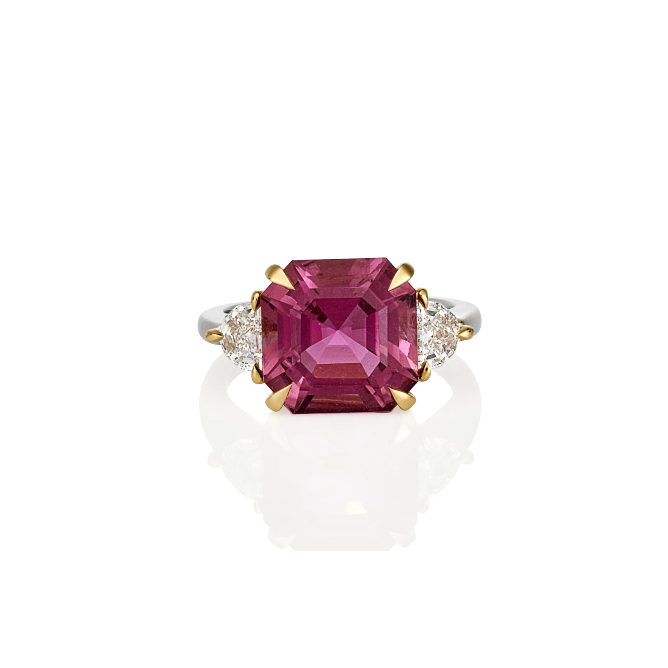 ASSCHER CUT RUBELLITE & DIAMOND RING