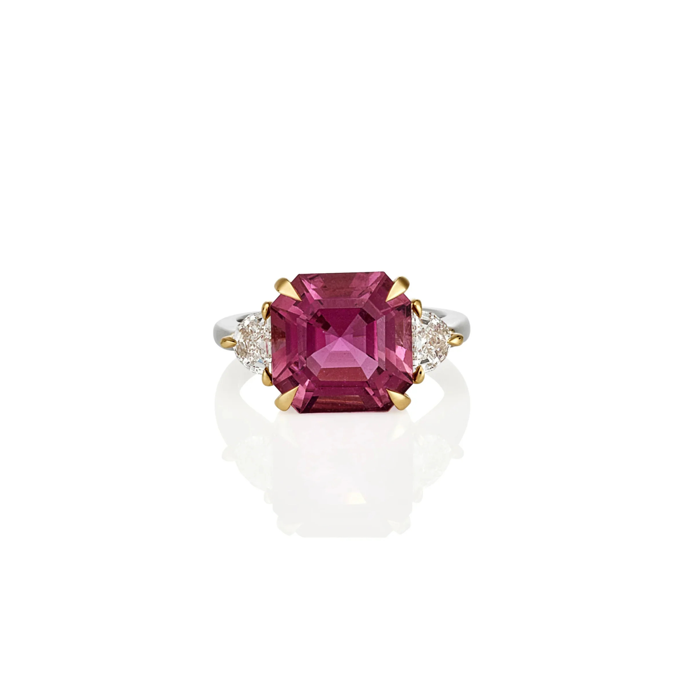 ASSCHER CUT RUBELLITE & DIAMOND RING
