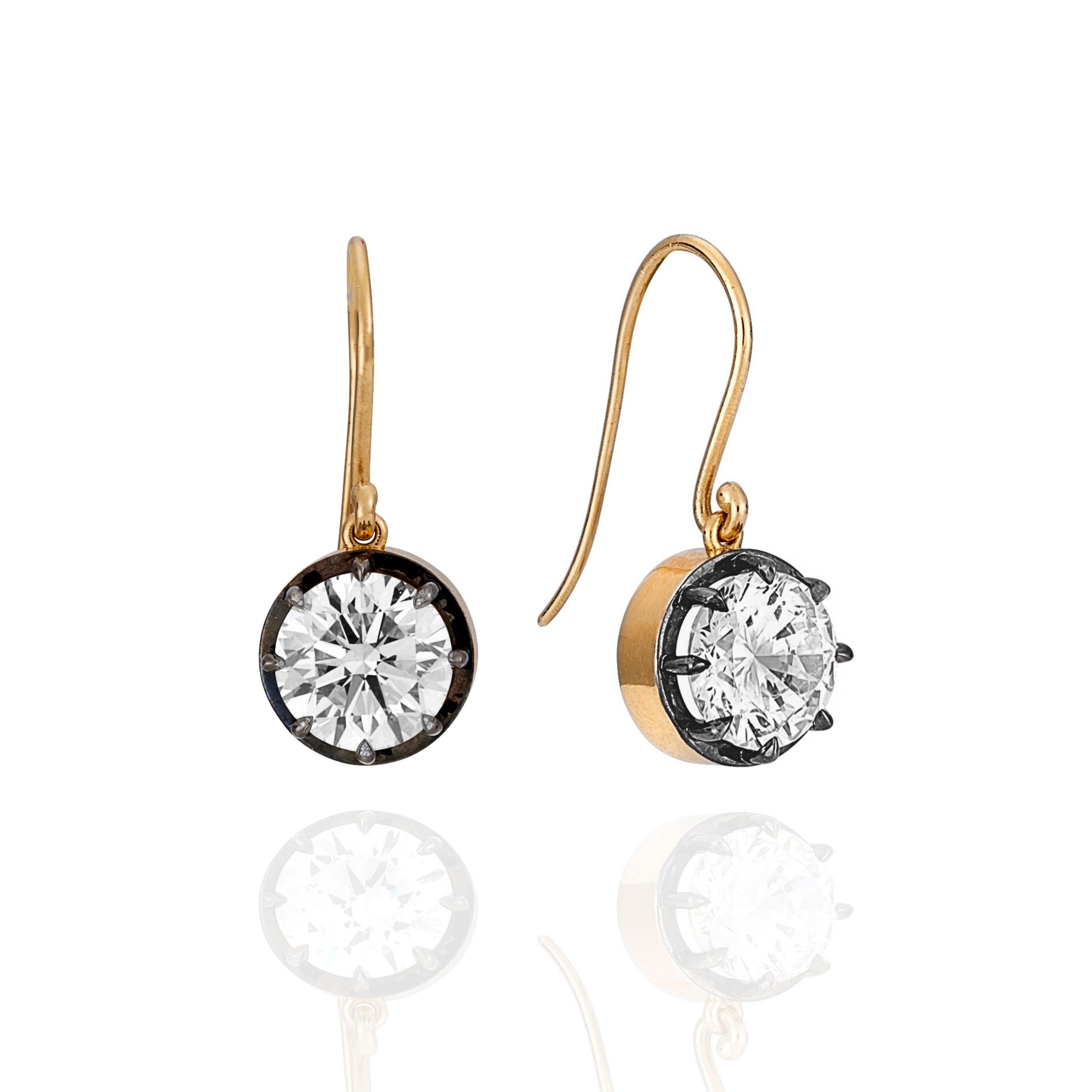 YELLOW GOLD & BLACK RHODIUM LAB DIAMOND DROP EARRINGS