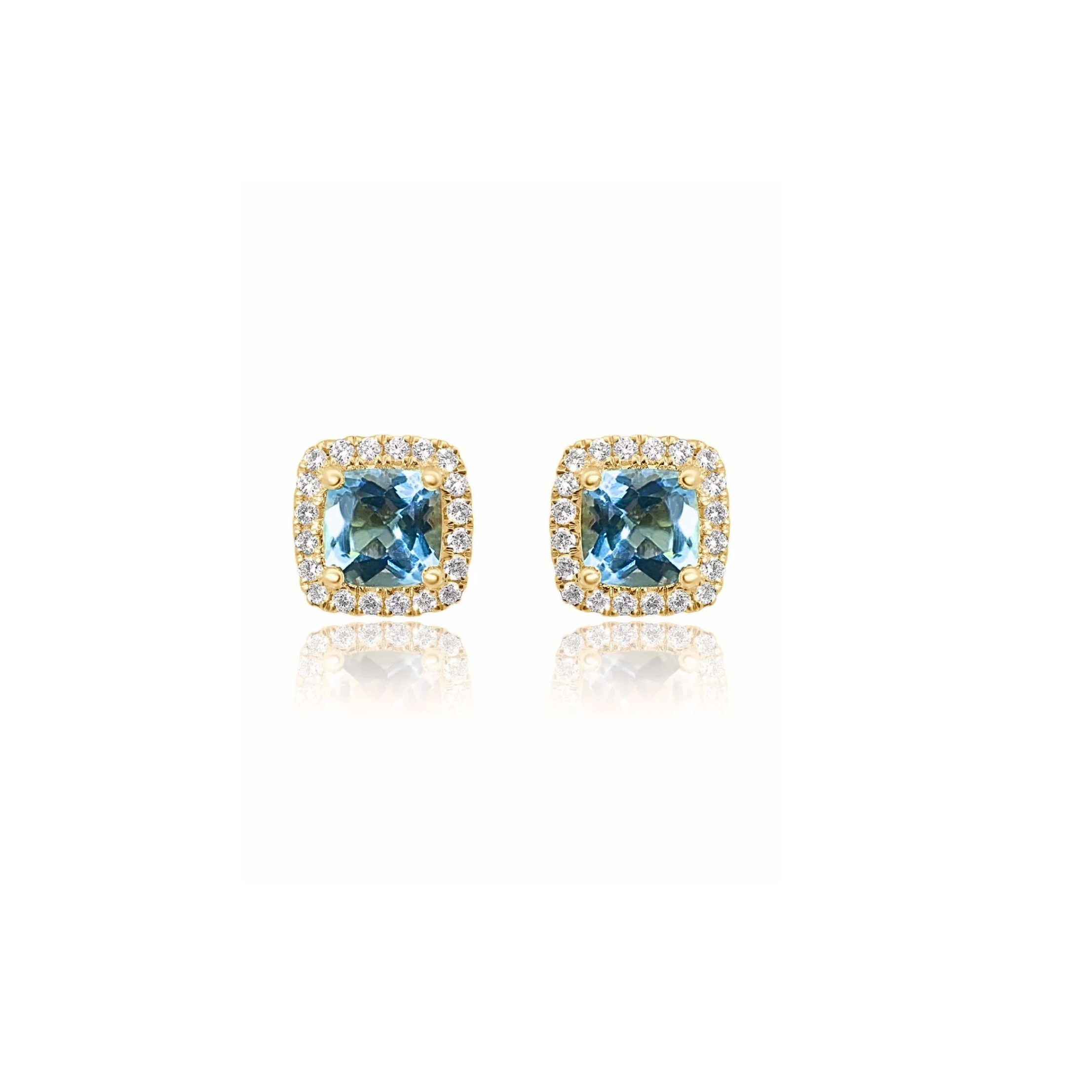 CUSHION CUT AQUAMARINE AND DIAMOND STUDS