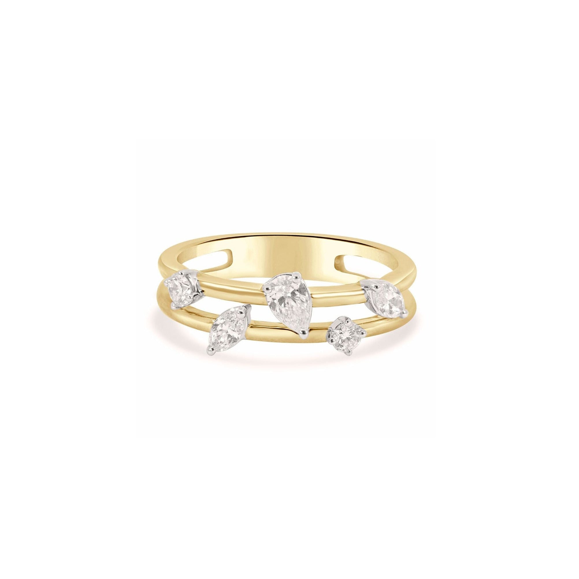 DOUBLE BAND DIAMOND SHAPES RING