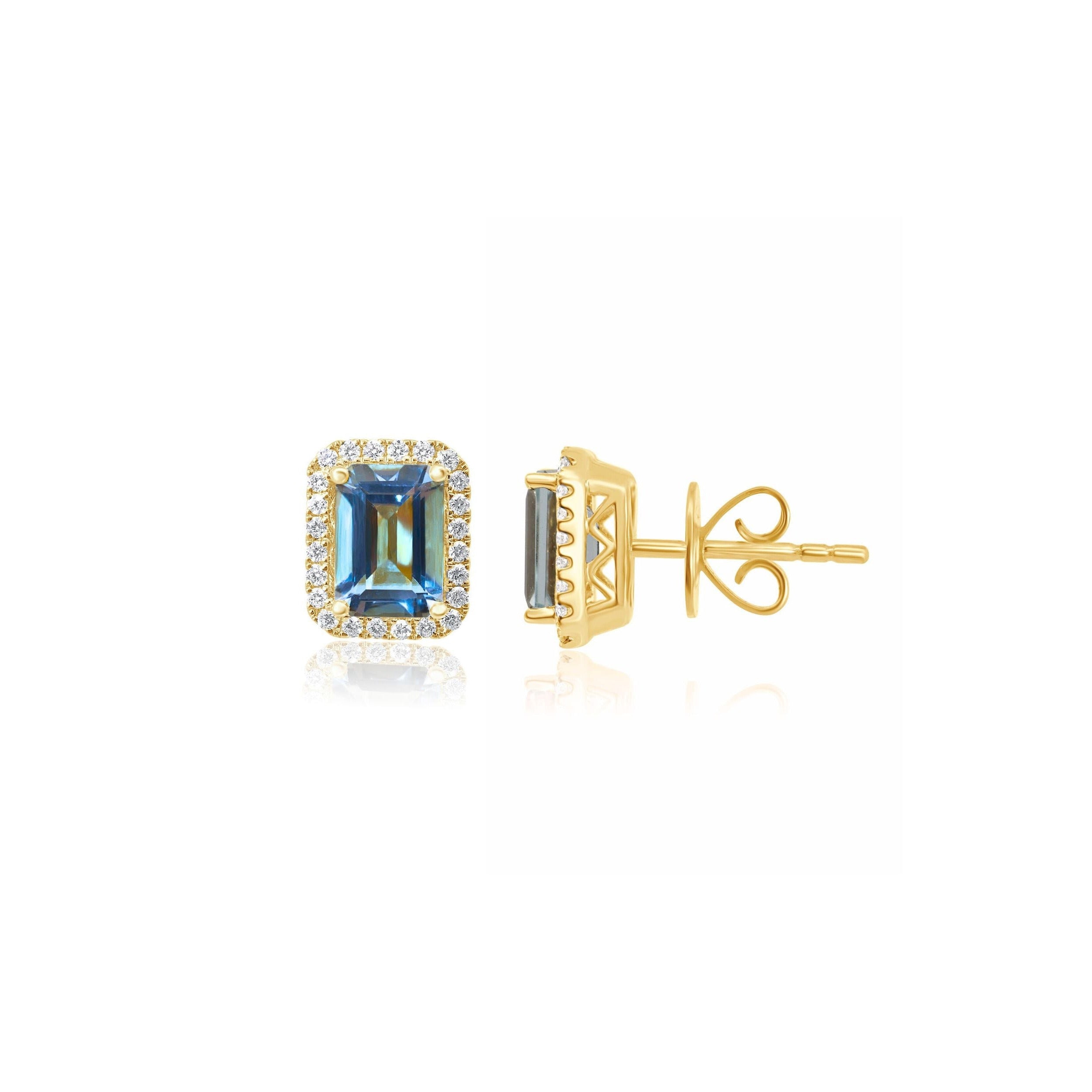 EMERALD CUT AQUAMARINE AND DIAMOND STUDS
