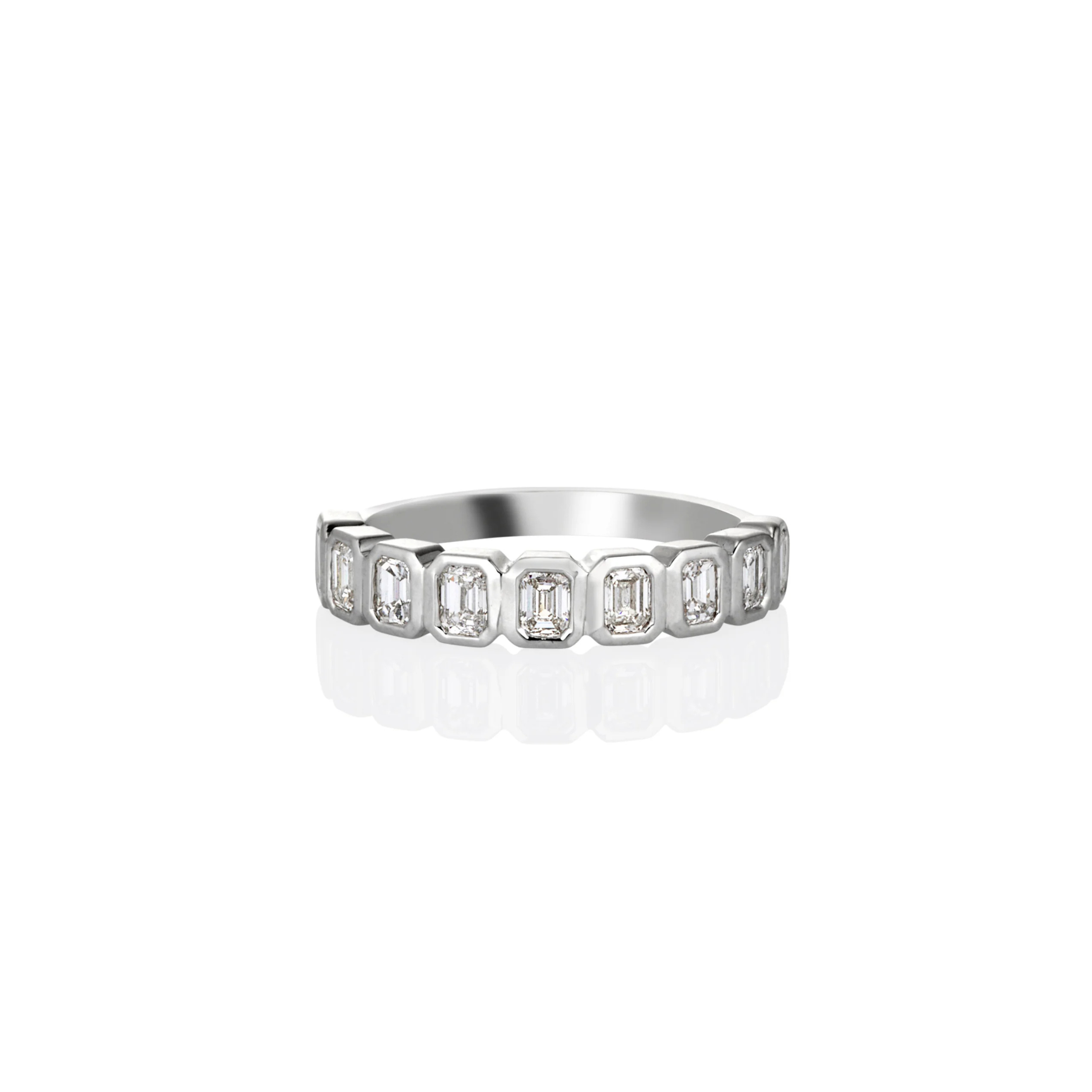 FLAT BEZEL EMERALD CUT DIAMOND RING