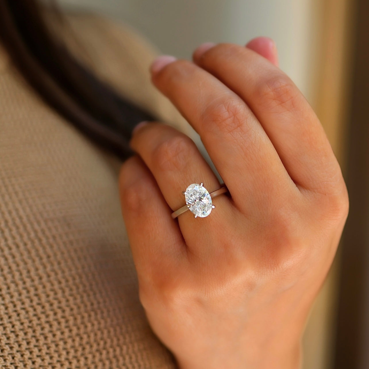 LAB GROWN OVAL CUT DIAMOND SOLITAIRE ENGAGEMENT RING