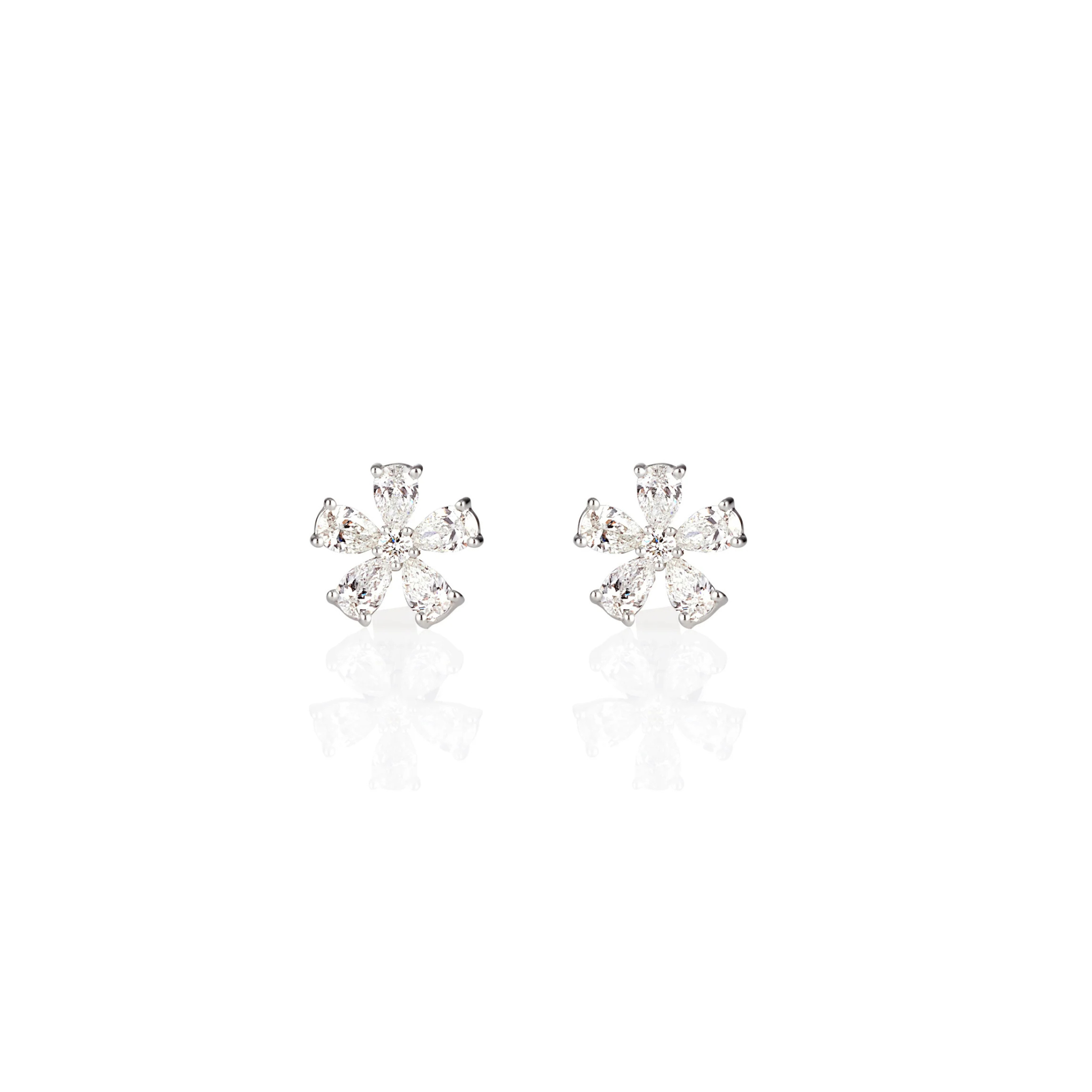 PEAR AND ROUND DIAMOND FLOWER SHAPE STUDS 0.18CT