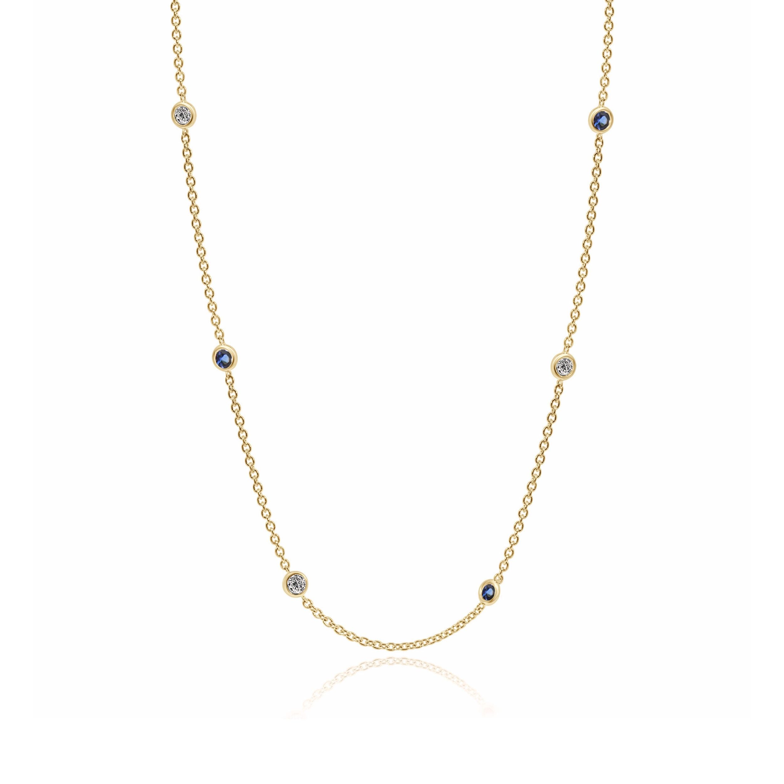 SAPPHIRE & DIAMOND BEZEL SET NECKLACE