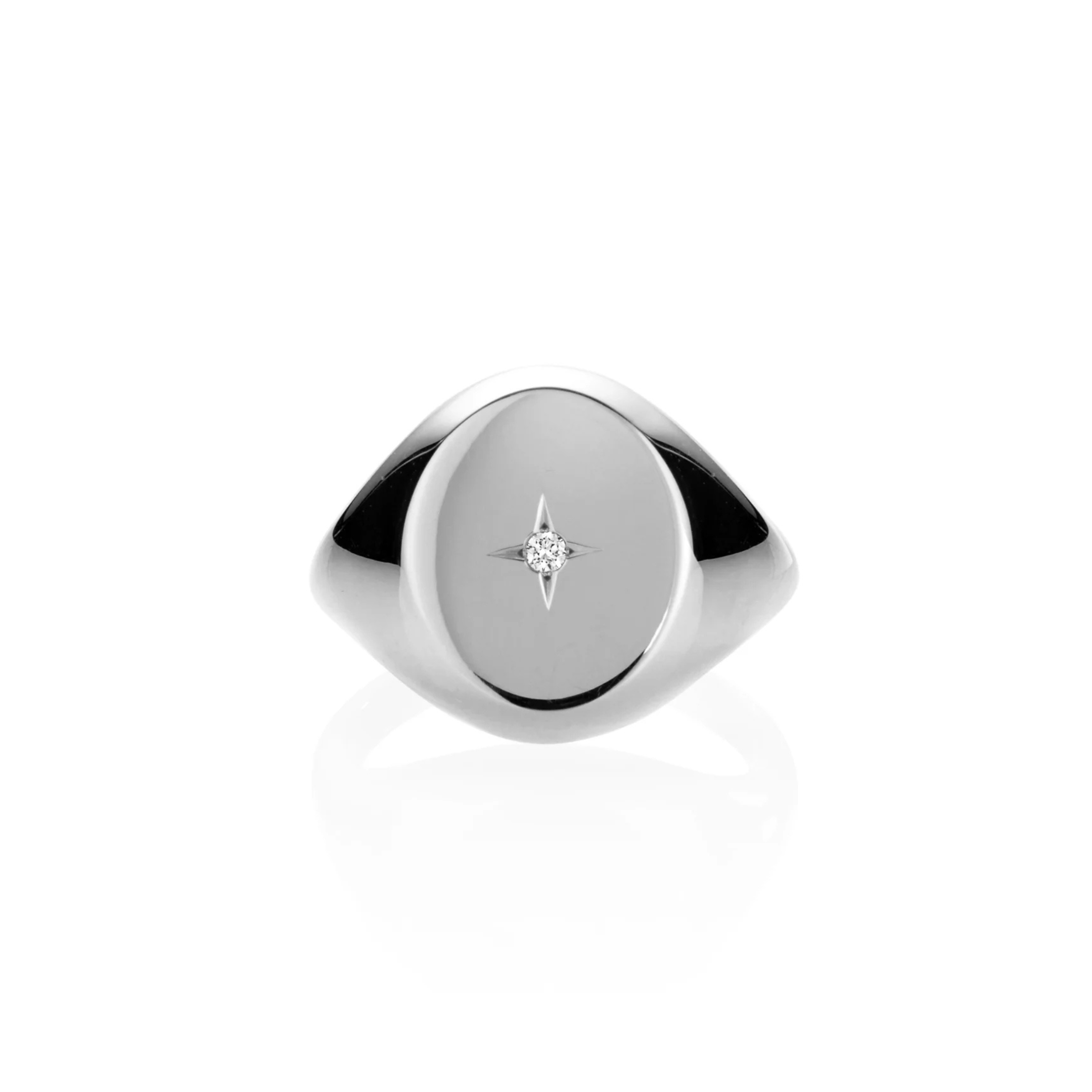 WHITE GOLD STARBURST DIAMOND SIGNET