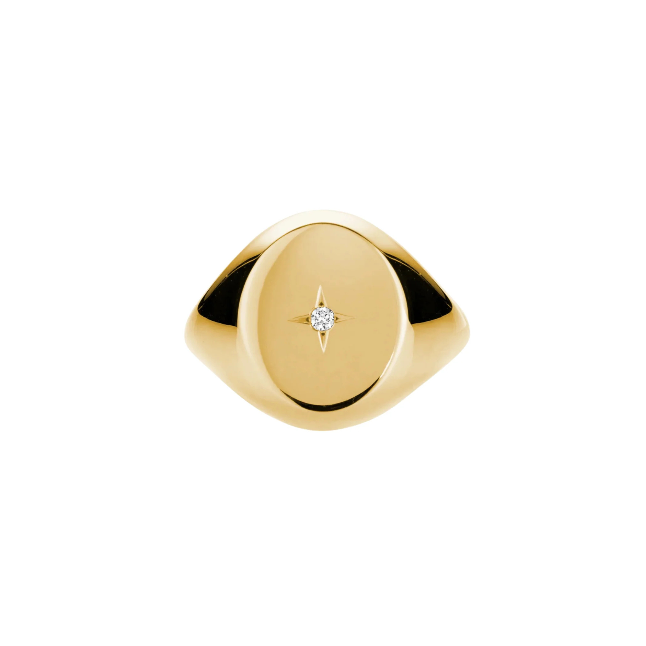YELLOW GOLD STARBURST DIAMOND SIGNET