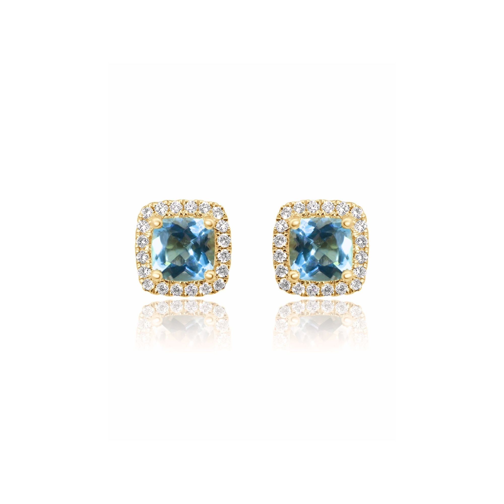 CUSHION CUT AQUAMARINE AND DIAMOND STUDS