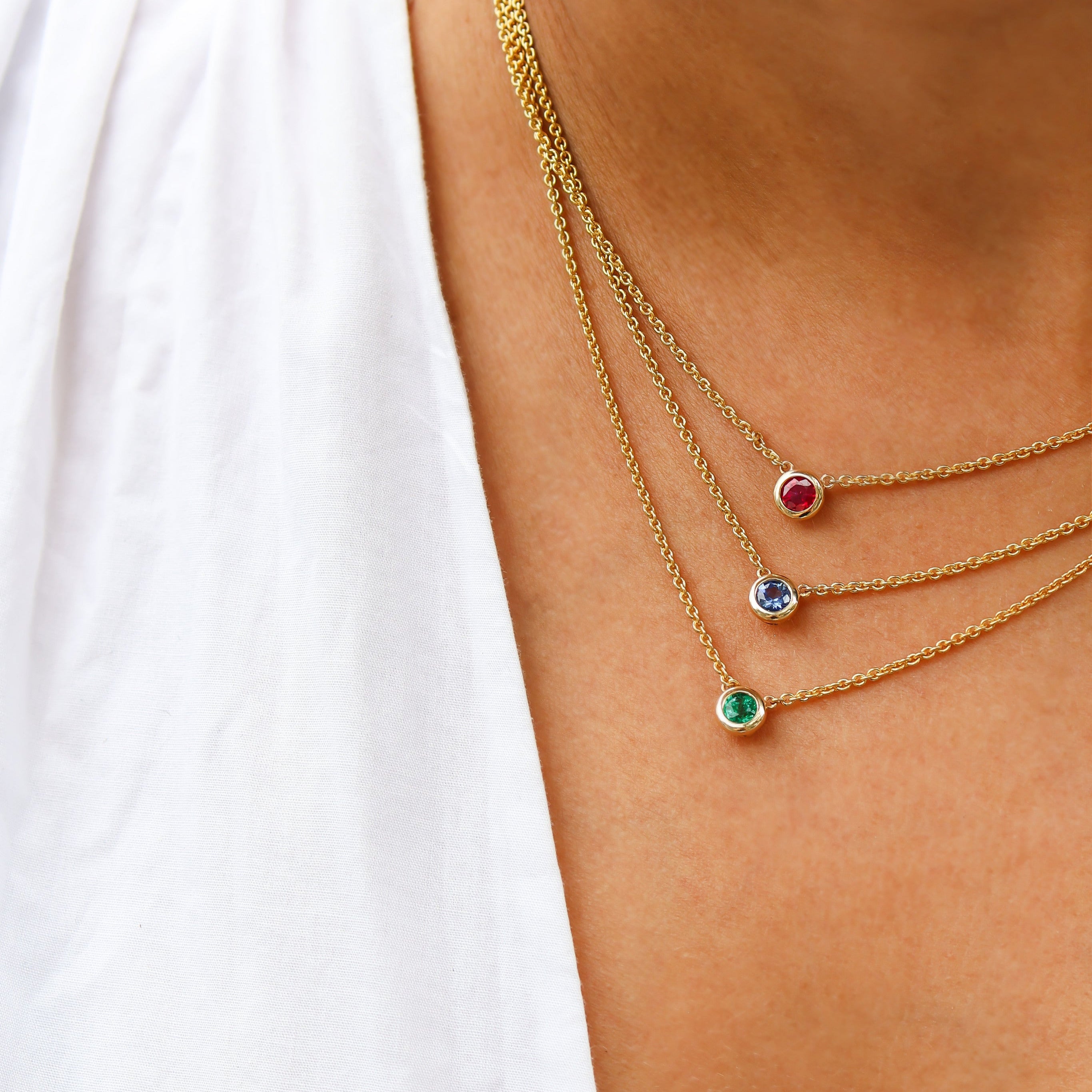 MARCH BIRTHSTONE NECKLACE BEZEL SET