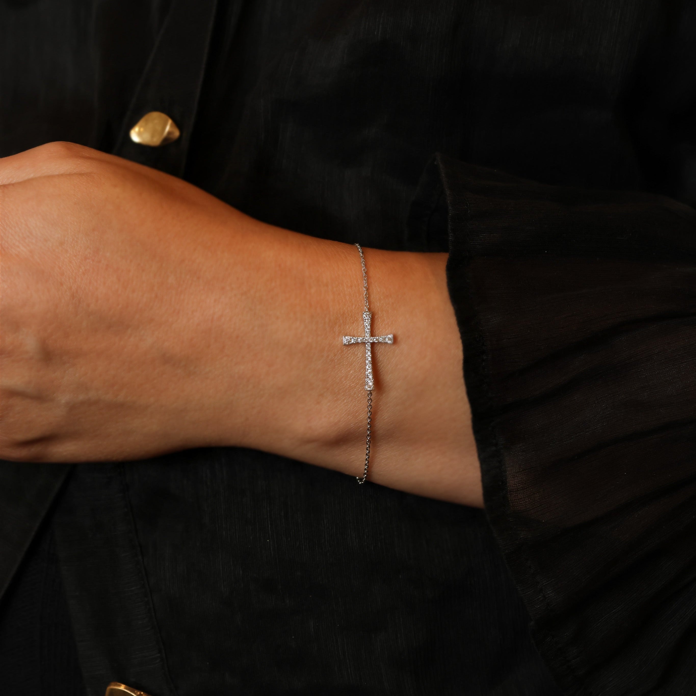 WHITE GOLD CROSS BRACELET