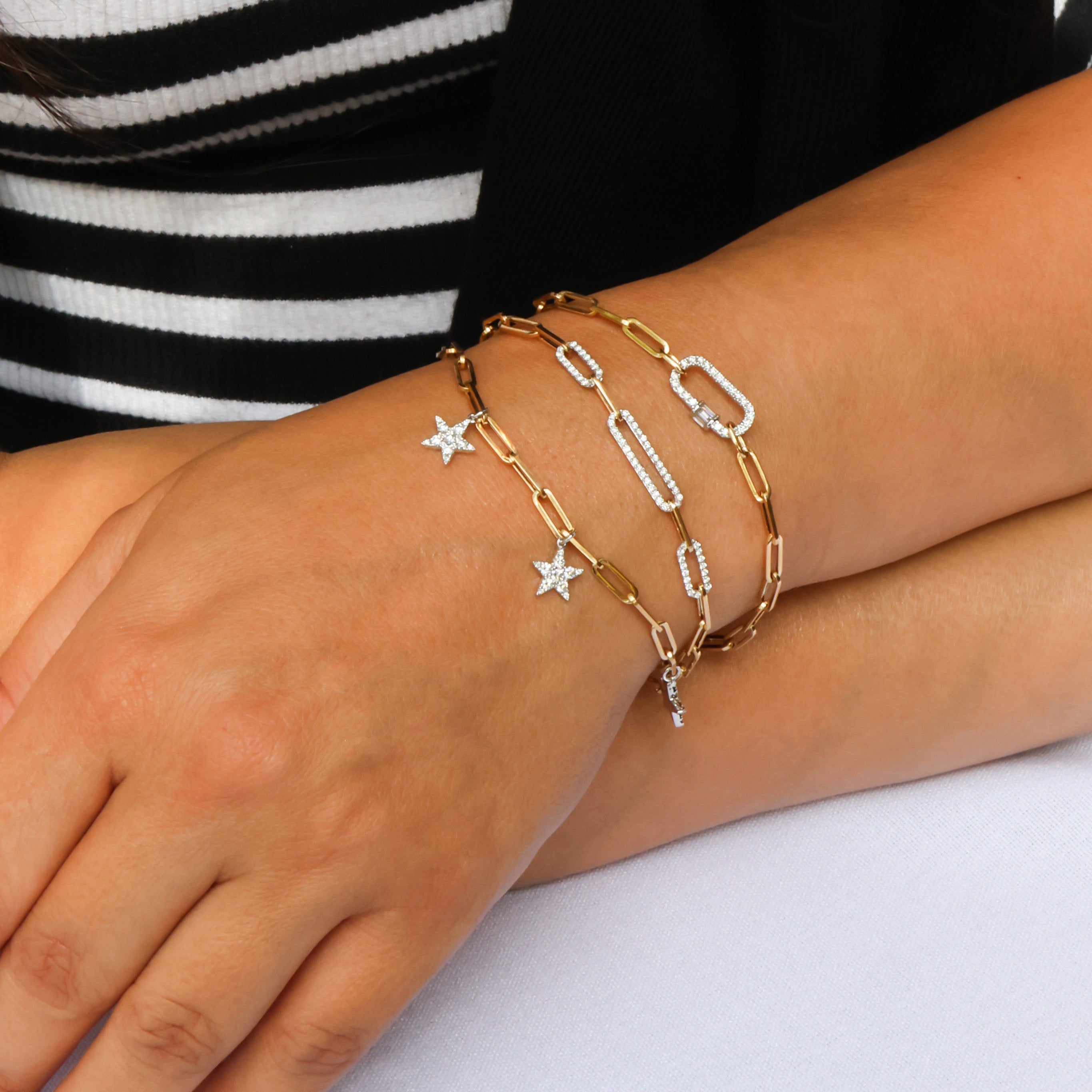 PAPERCLIP CHAIN & DIAMOND STAR BRACELET
