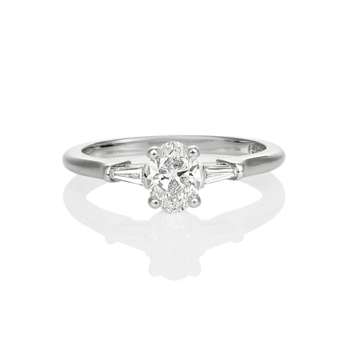 OVAL & TAPERED BAGUETTE DIAMOND ENGAGEMENT RING