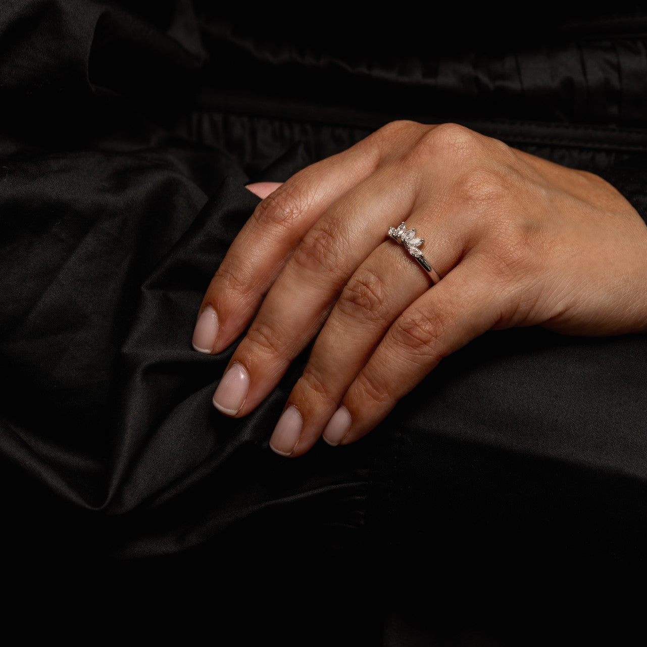MEDIUM WHITE GOLD MARQUISE DIAMOND CROWN RING