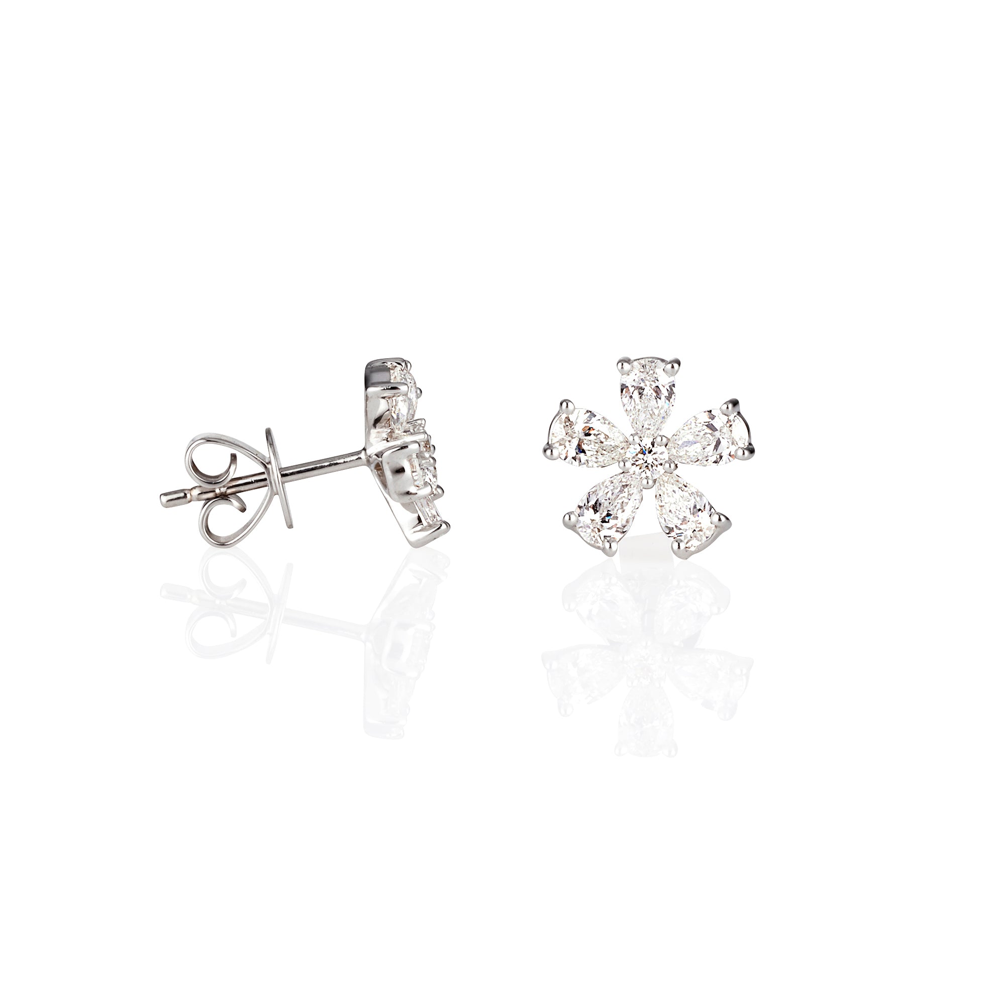 PEAR AND ROUND DIAMOND FLOWER SHAPE STUDS 0.18CT