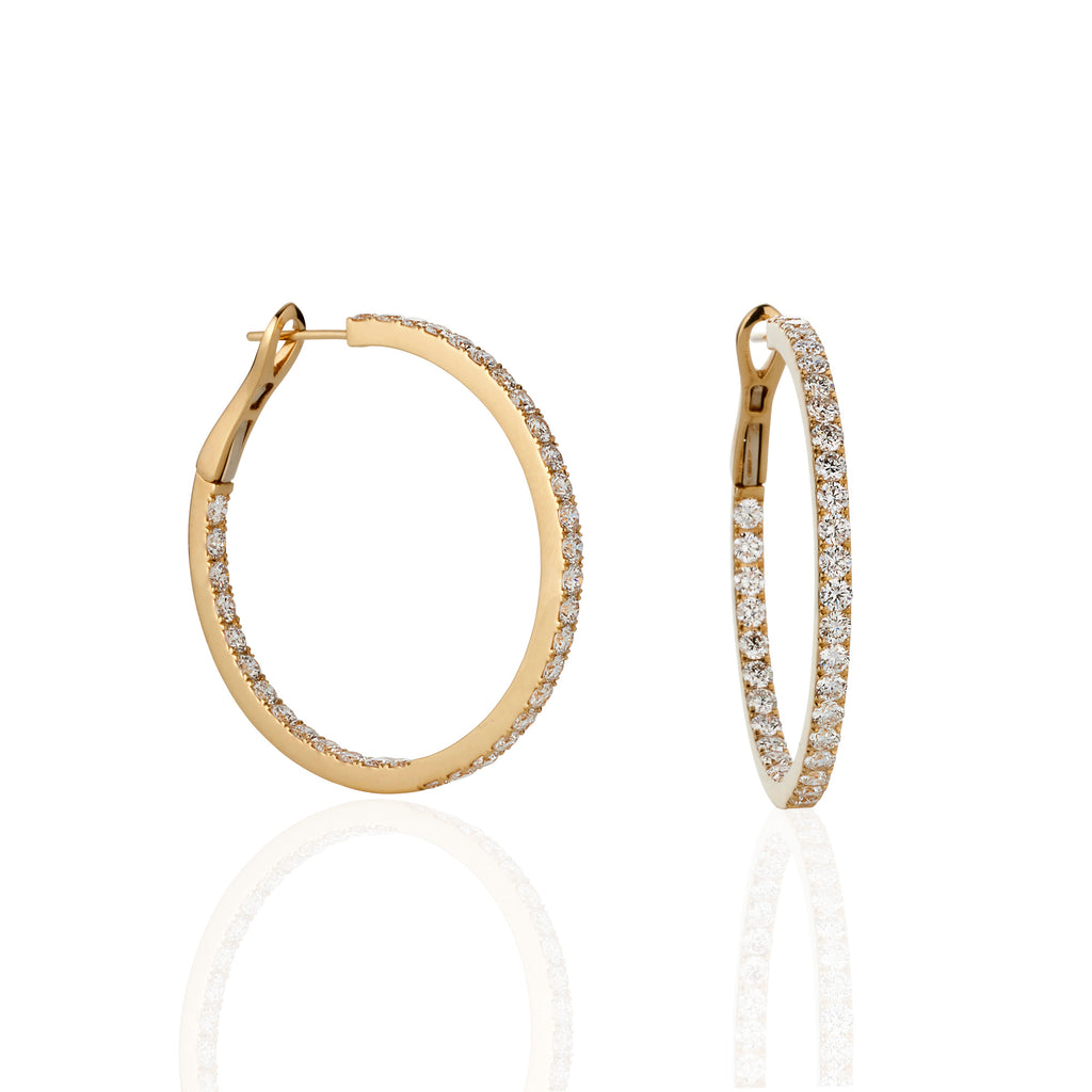 YELLOW GOLD CLAW SET LARGE DIAMOND HOOPS