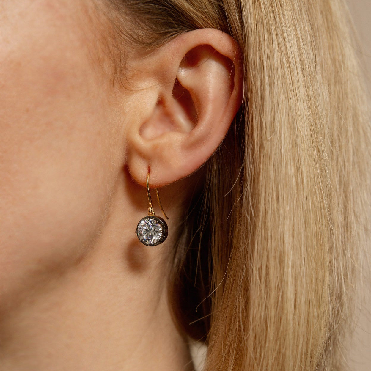 YELLOW GOLD & BLACK RHODIUM LAB DIAMOND DROP EARRINGS