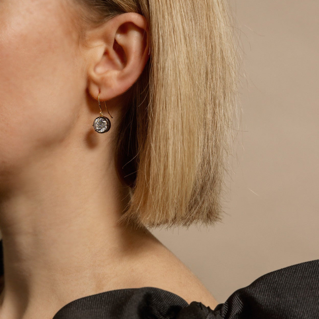 YELLOW GOLD & BLACK RHODIUM LAB DIAMOND DROP EARRINGS