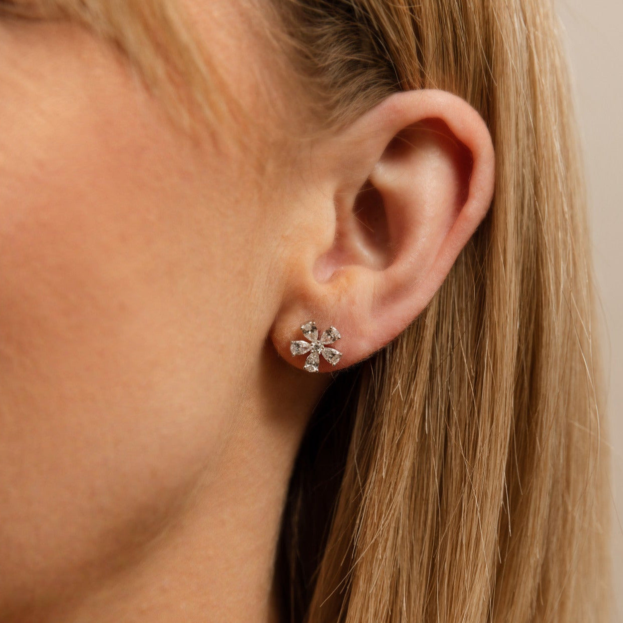 PEAR AND ROUND DIAMOND FLOWER SHAPE STUDS 0.18CT