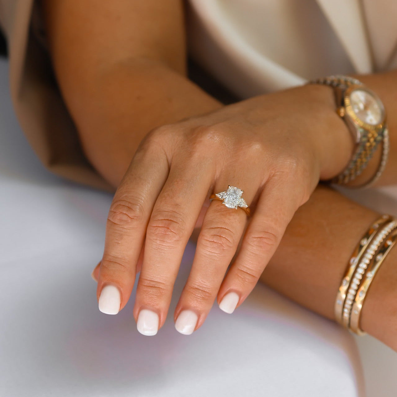 LAB GROWN 3 STONE DIAMOND ENGAGEMENT RING