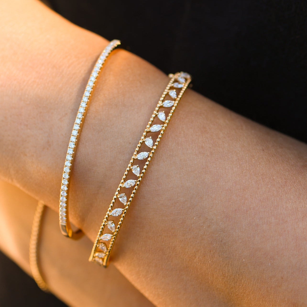 BEADED FANCY CUT DIAMOND BANGLE