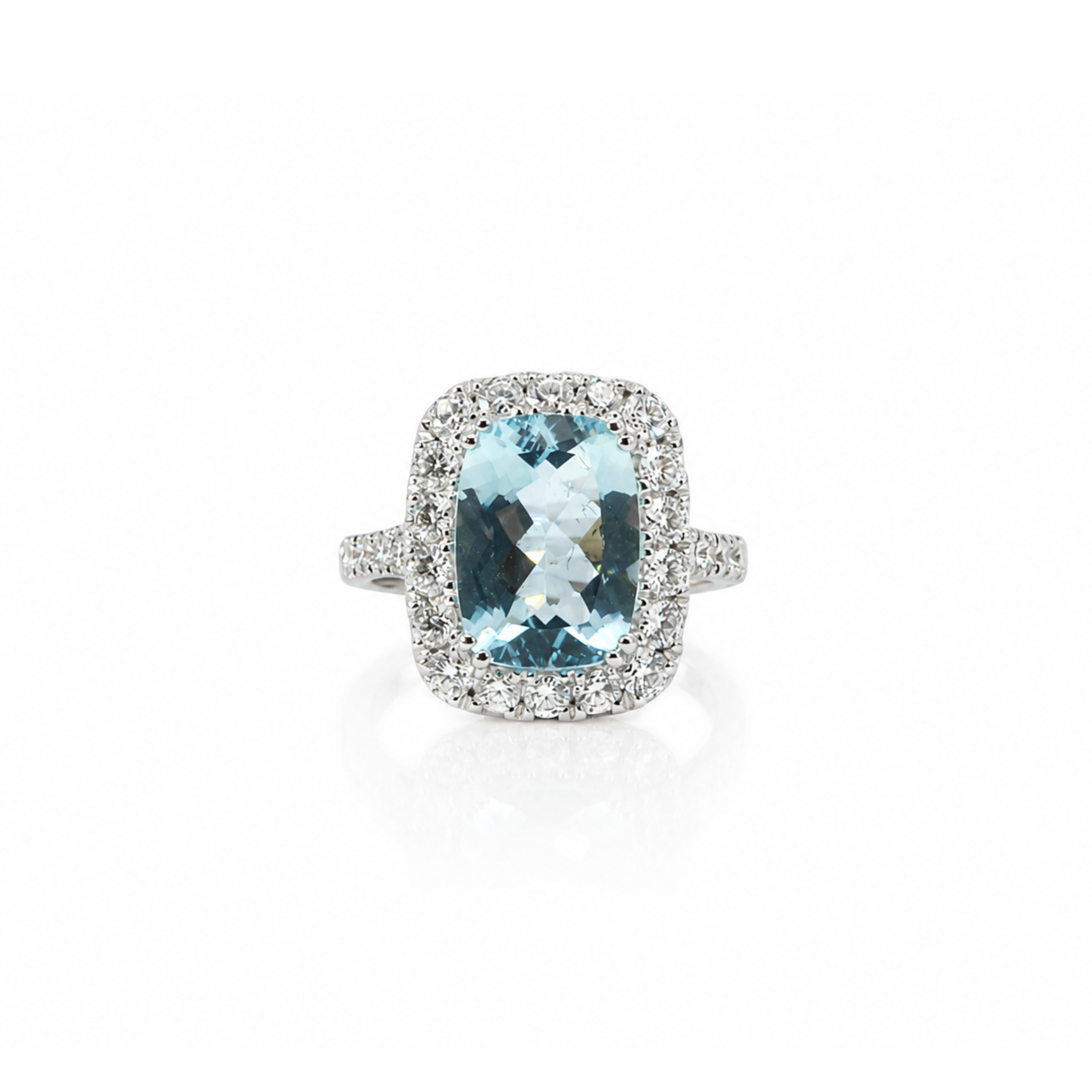 CUSHION AQUAMARINE & DIAMOND RING