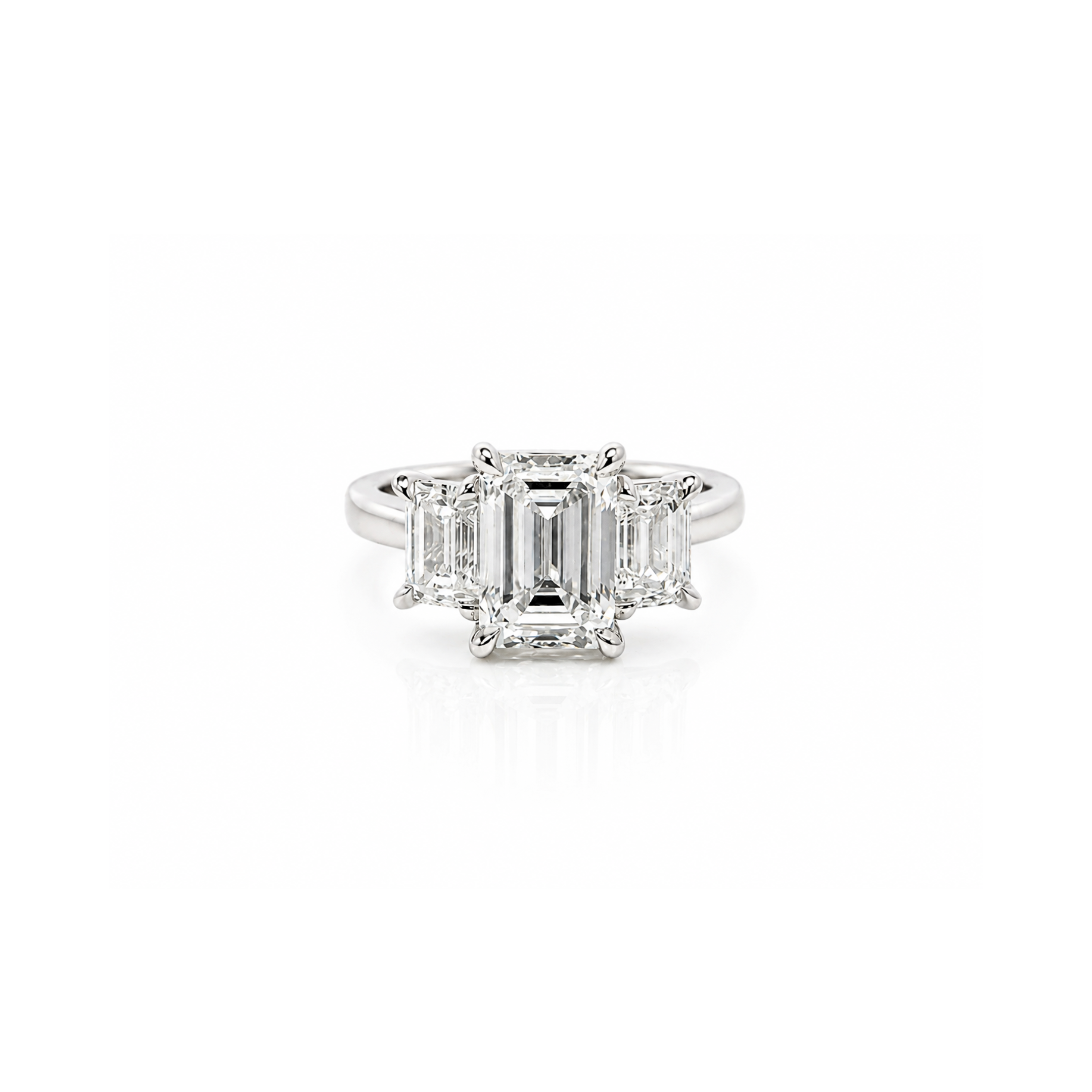LAB GROWN THREE STONE EMERALD DIAMOND ENGAGEMENT RING