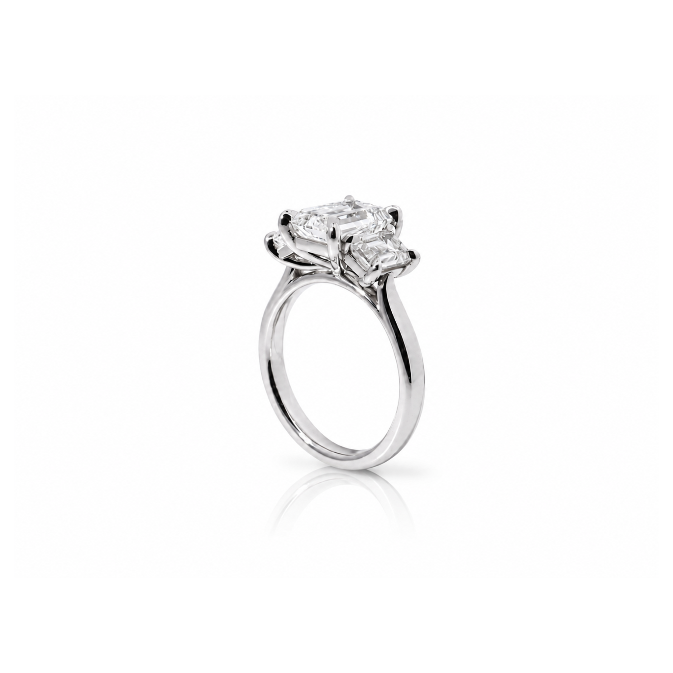 THREE STONE EMERALD DIAMOND ENGAGEMENT RING
