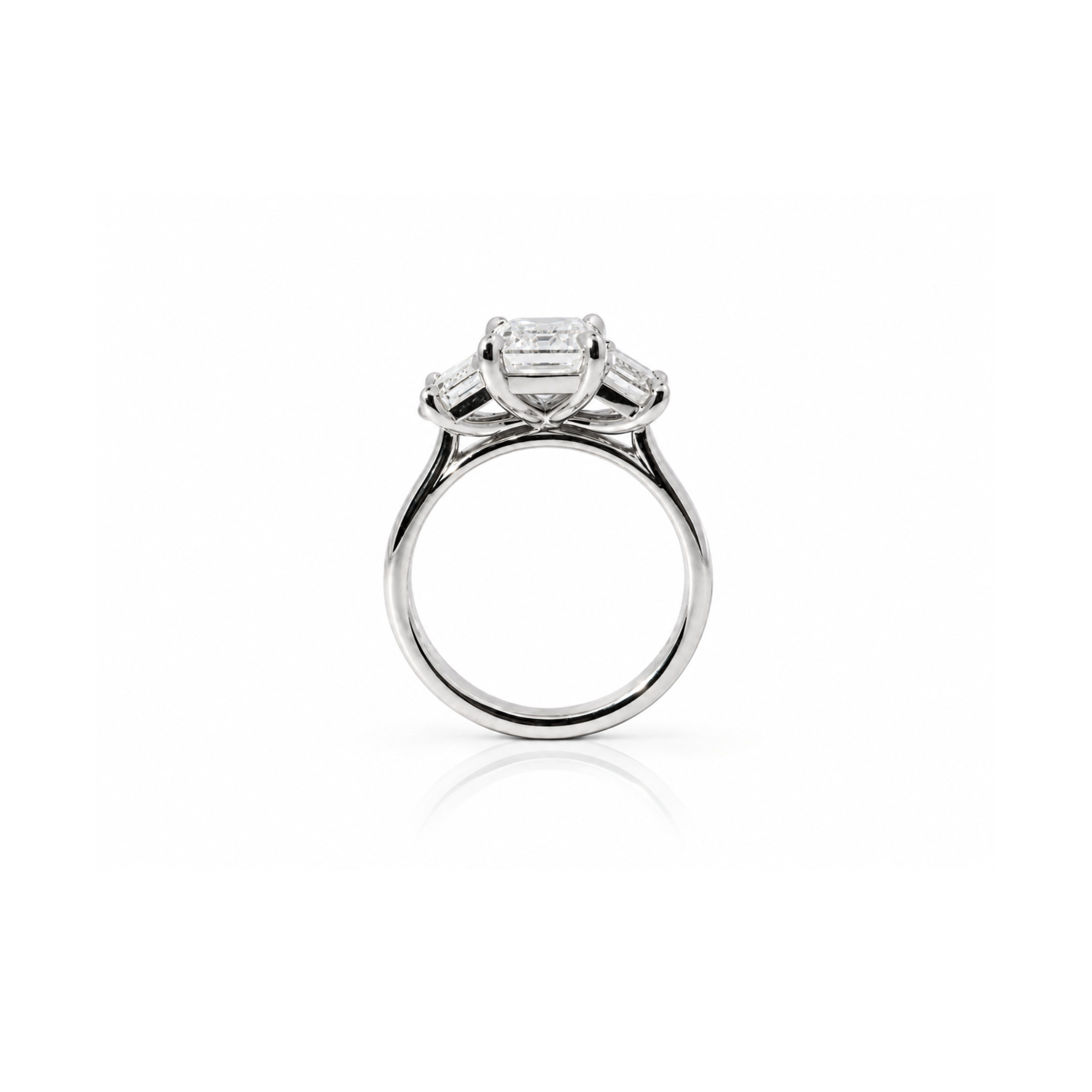 THREE STONE EMERALD DIAMOND ENGAGEMENT RING