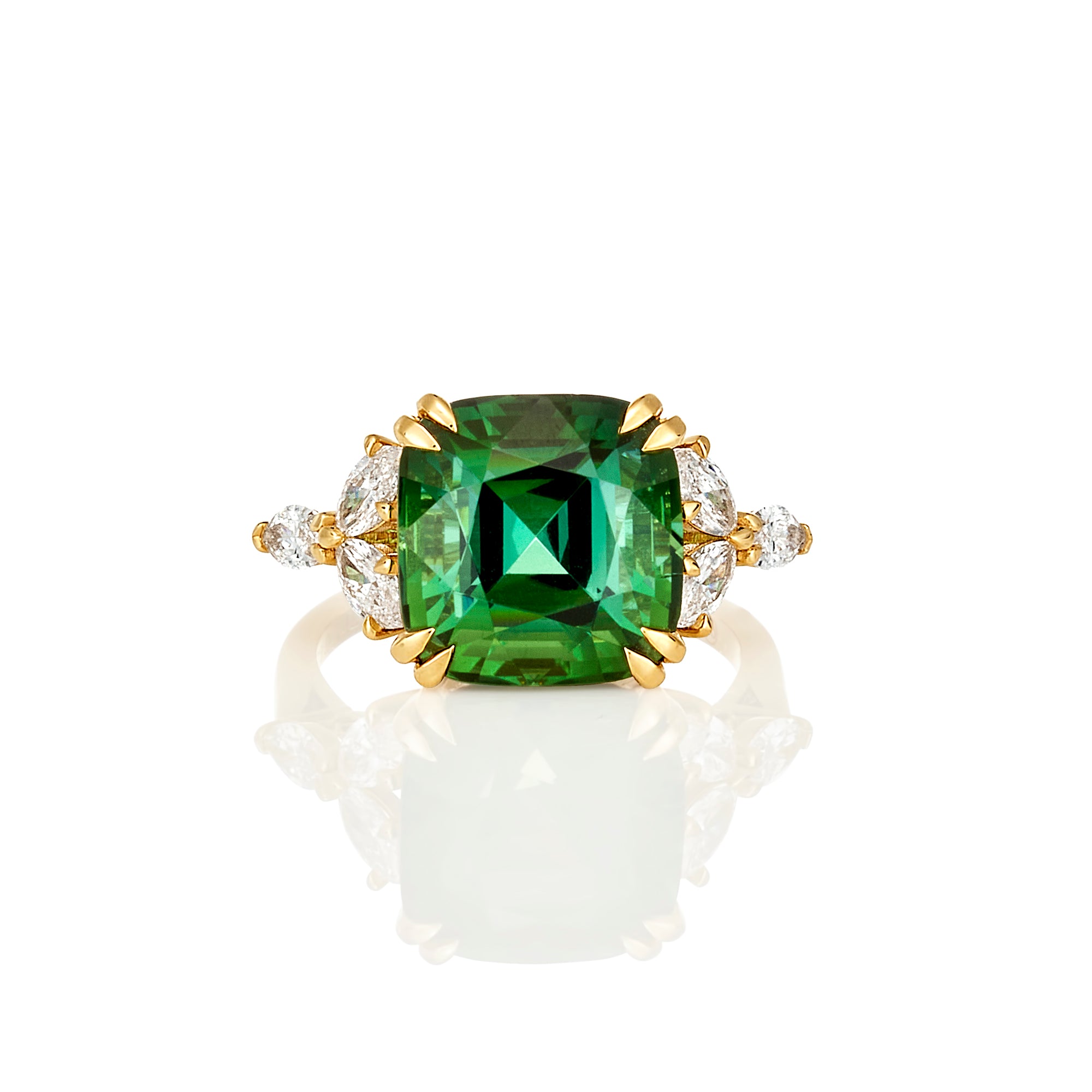 GREEN TOURMALINE & MARQUISE DIAMOND RING