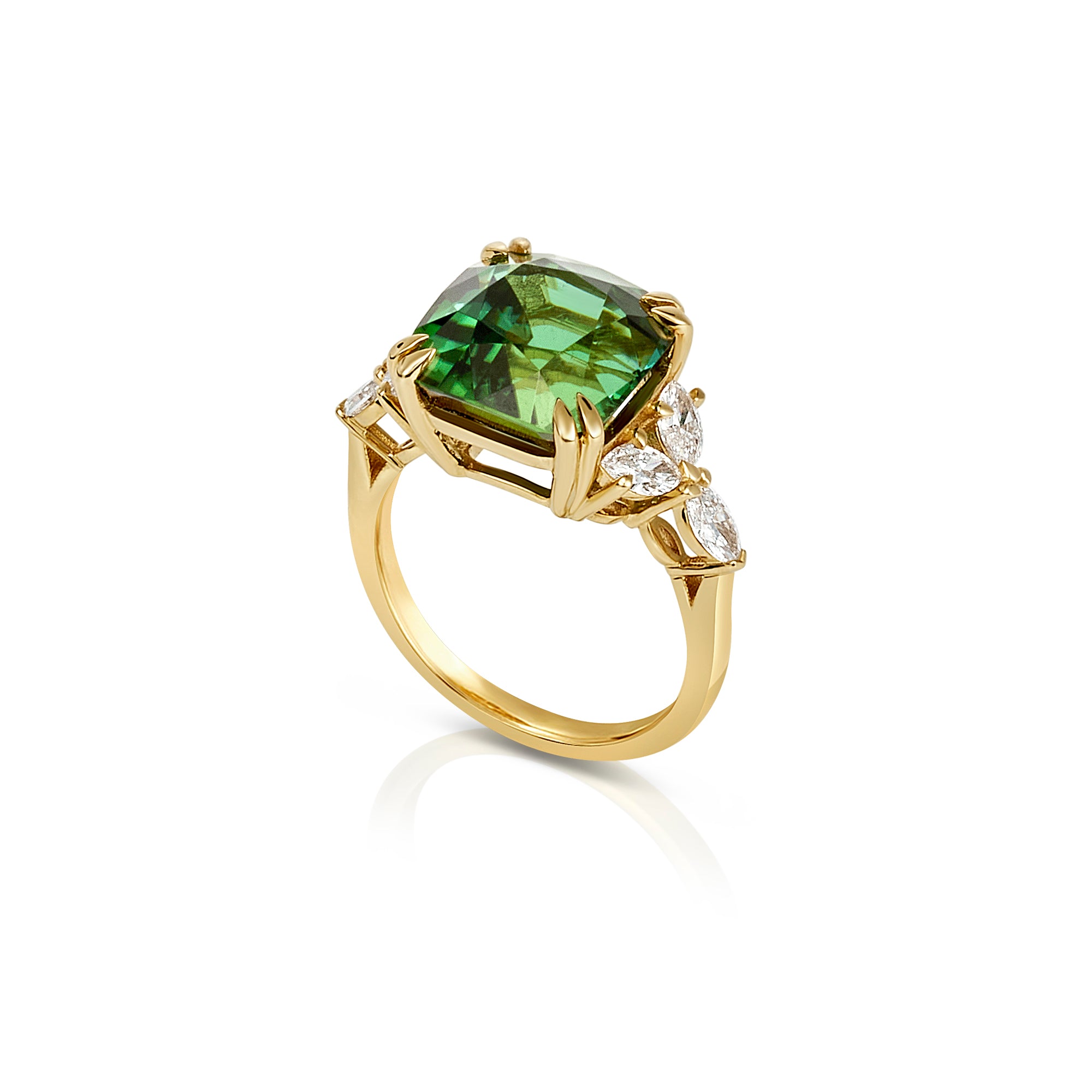 GREEN TOURMALINE & MARQUISE DIAMOND RING