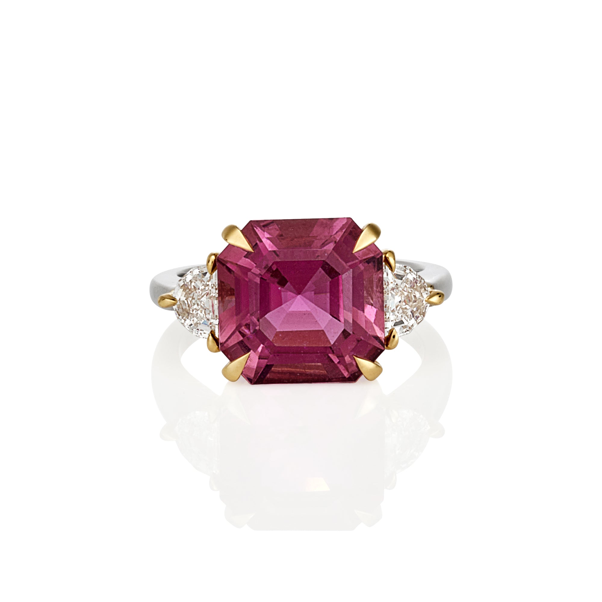 ASSCHER CUT RUBELLITE & DIAMOND RING