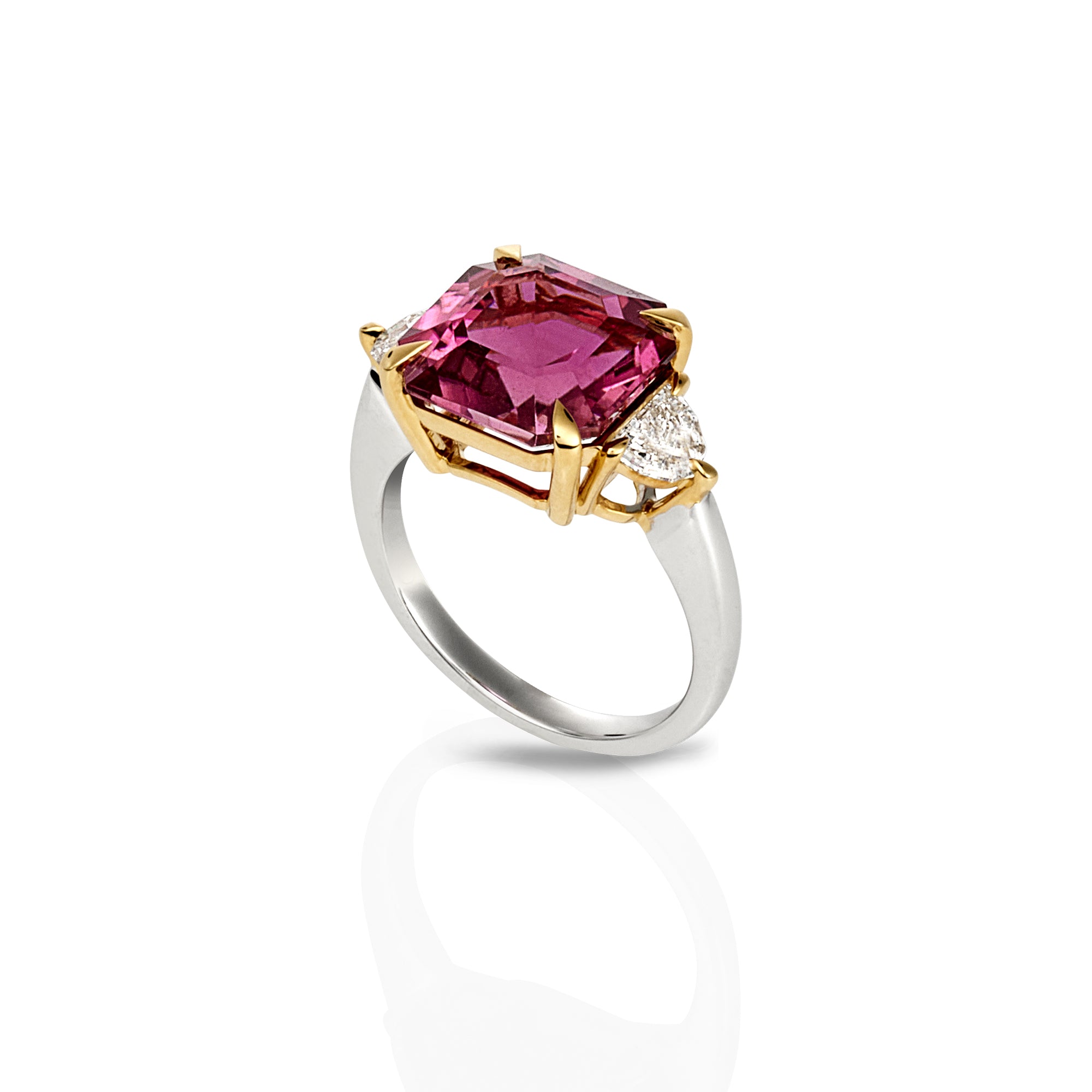 ASSCHER CUT RUBELLITE & DIAMOND RING