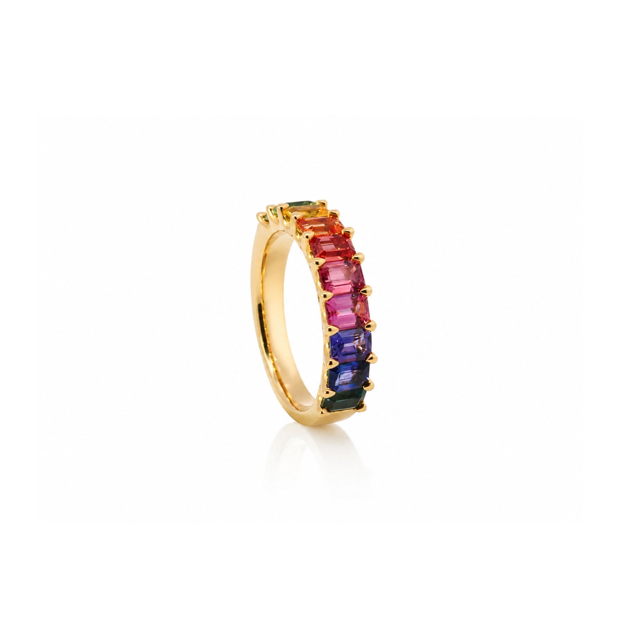YELLOW GOLD NATURAL SAPPHIRE RAINBOW RING