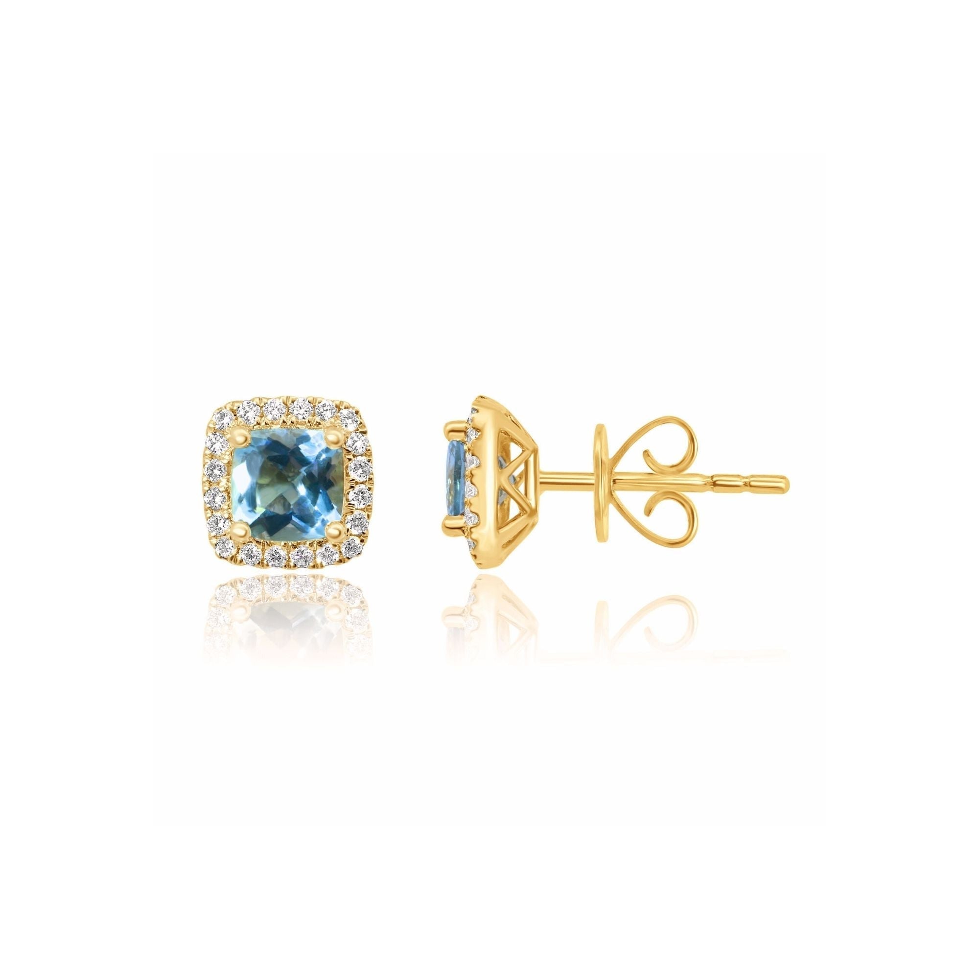 CUSHION CUT AQUAMARINE AND DIAMOND STUDS