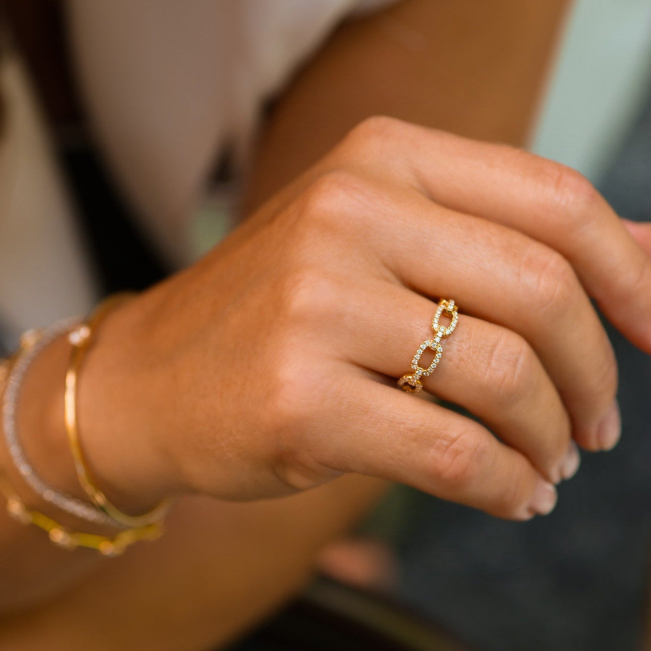 YELLOW GOLD DIAMOND CHAIN LINK RING