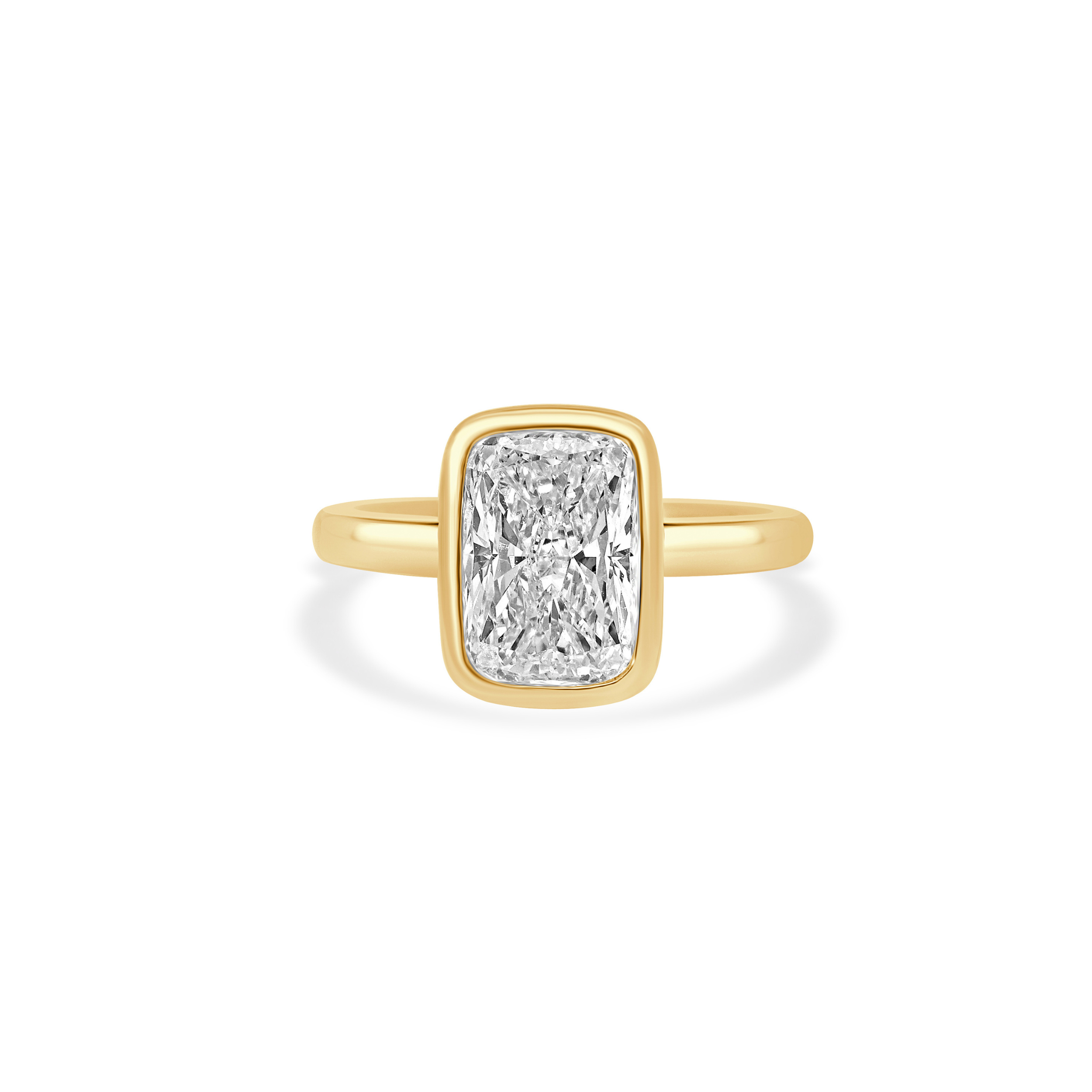 LAB GROWN ELONGATED CUSHION CUT BEZEL ENGAGEMENT RING