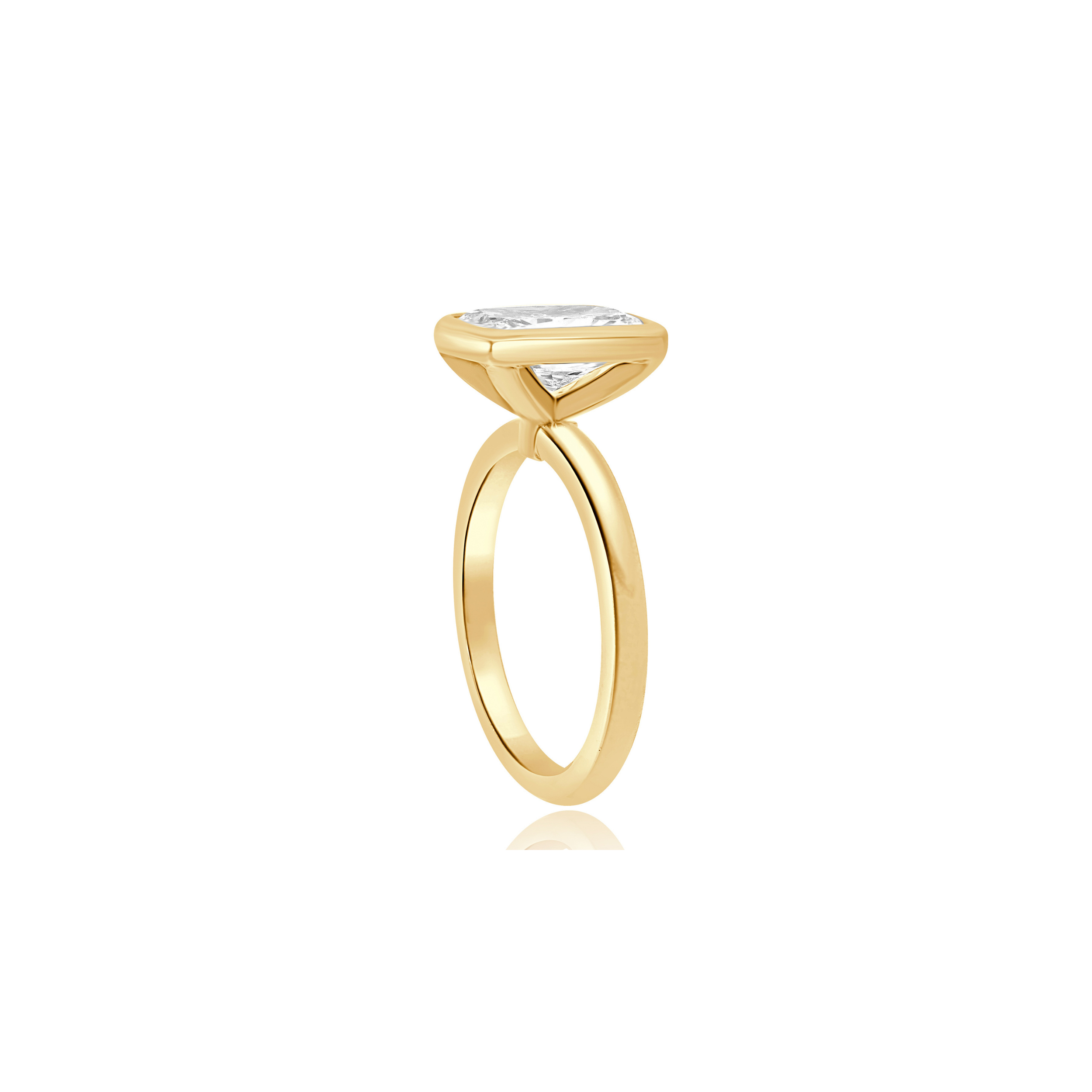 LAB GROWN ELONGATED CUSHION CUT BEZEL ENGAGEMENT RING
