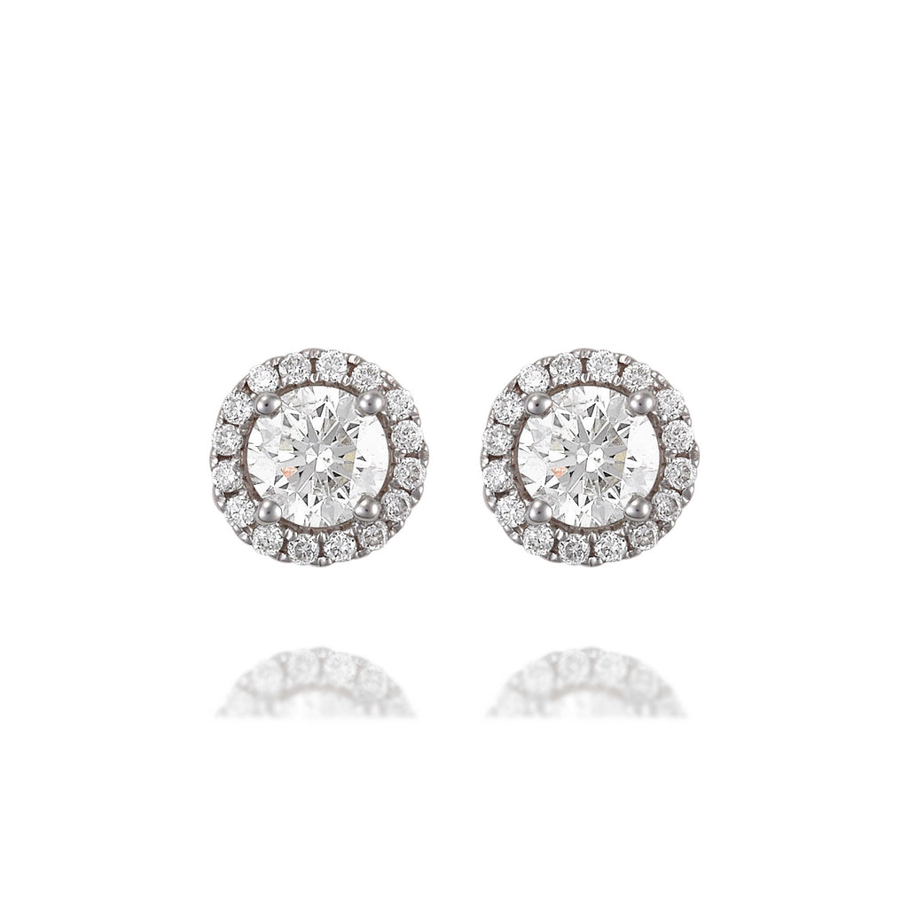 WHITE GOLD ROUND HALO EARRINGS 1.24CT