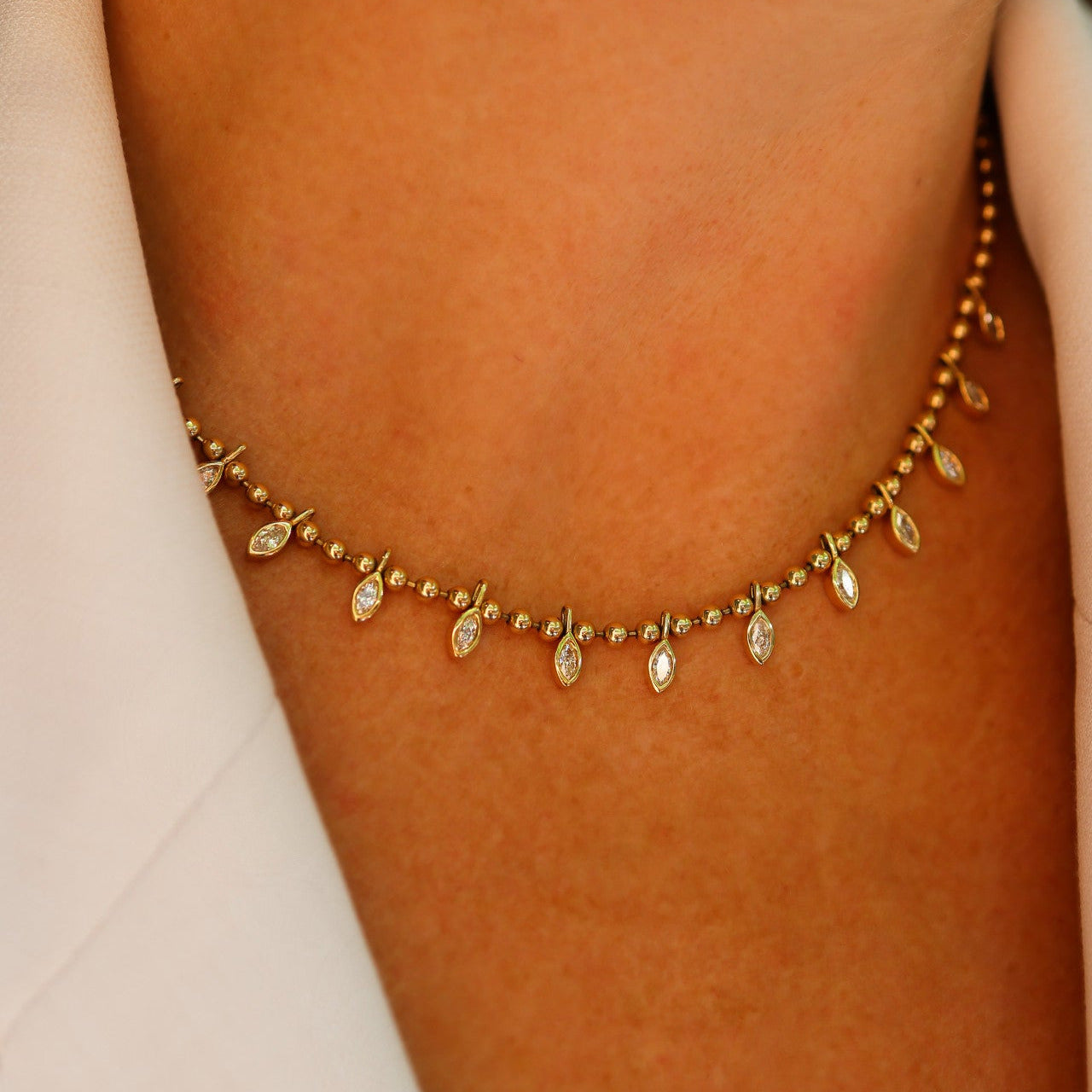 MARQUISE DIAMOND GOLD BEAD NECKLET