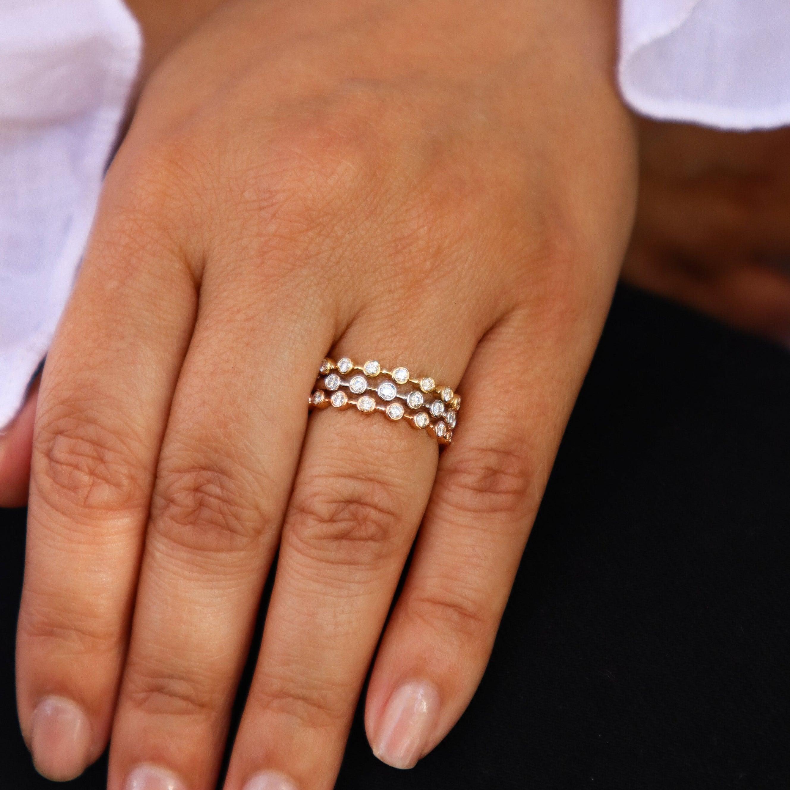 WHITE GOLD BEZEL SET DIAMOND STACKER RING