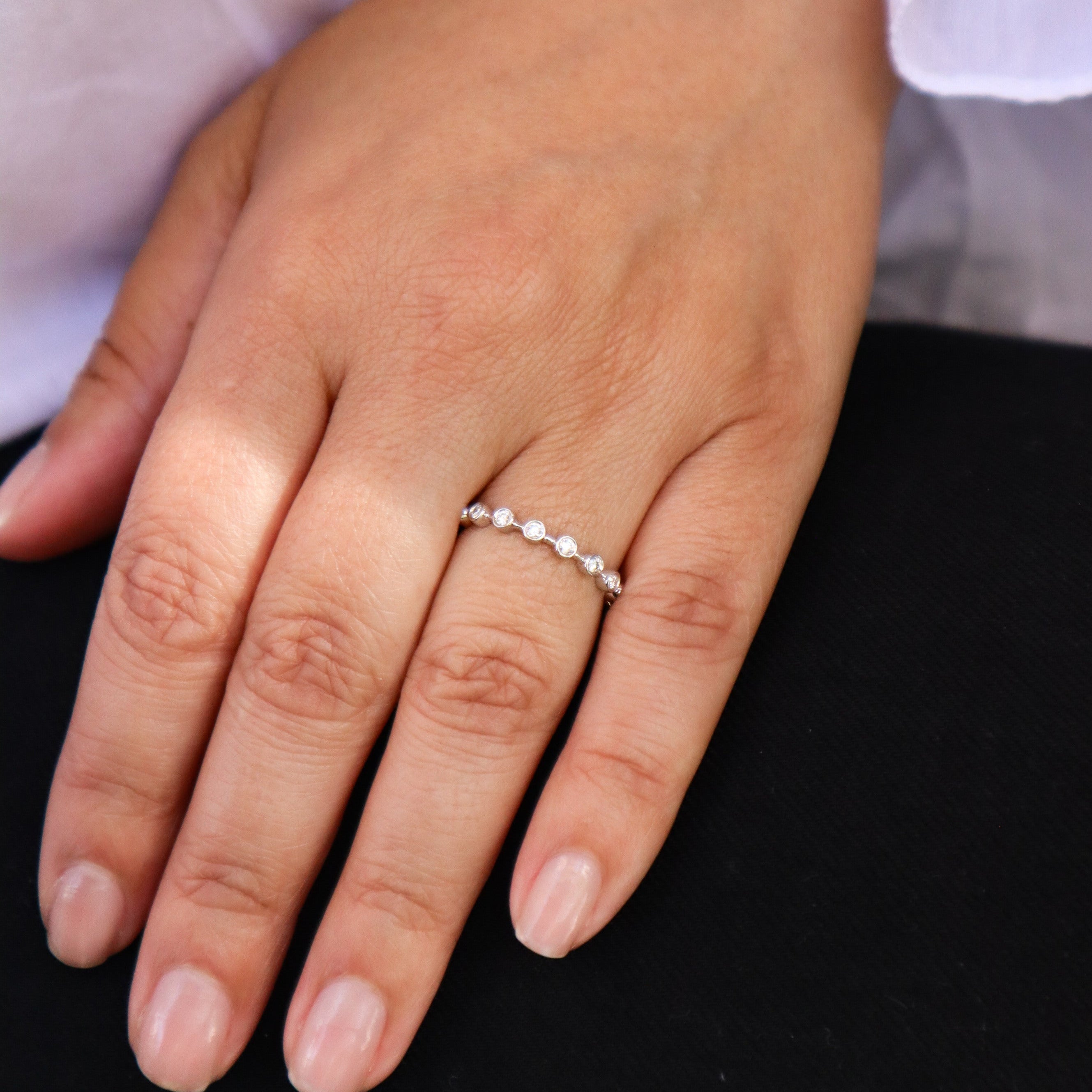 WHITE GOLD BEZEL SET DIAMOND STACKER RING