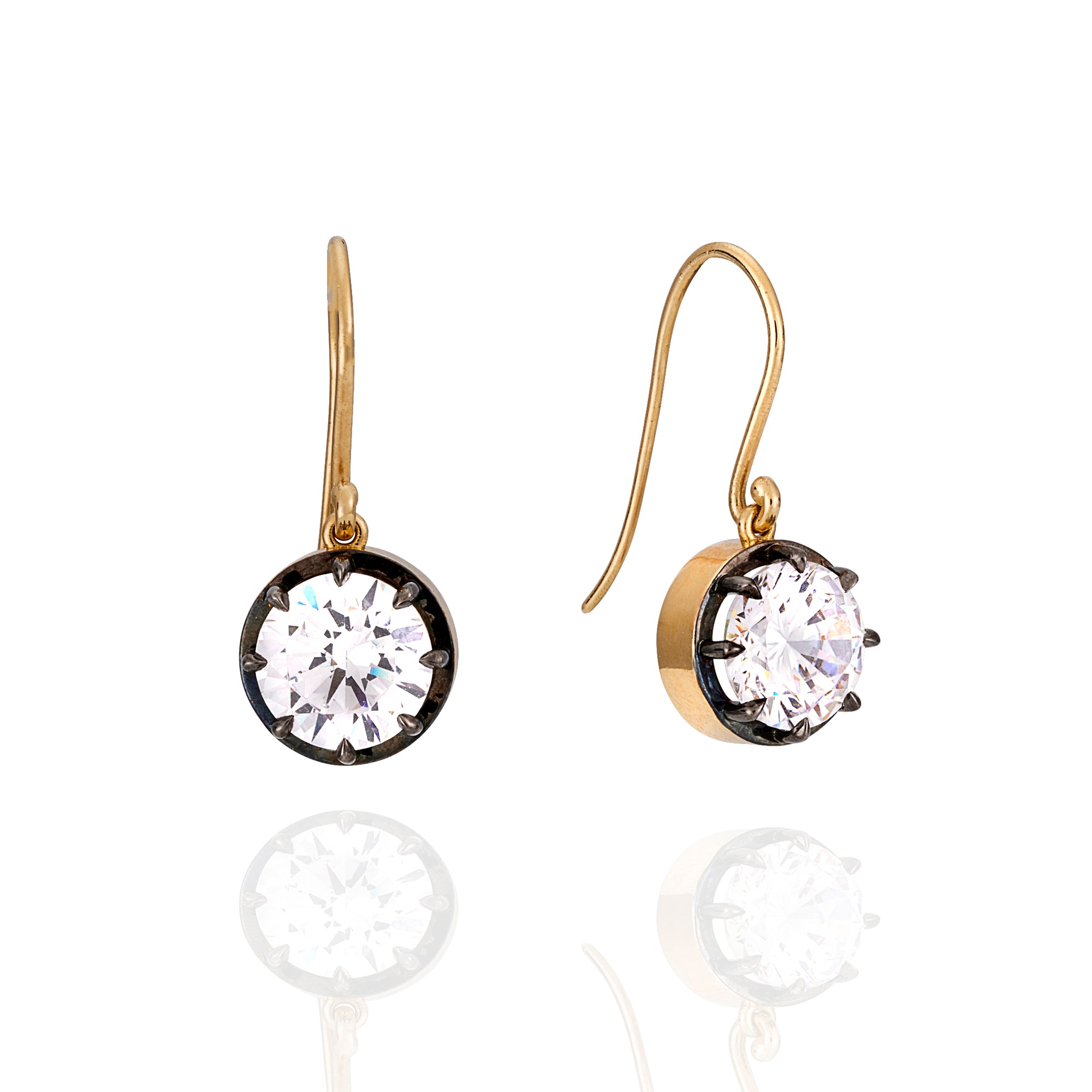 YELLOW GOLD & BLACK RHODIUM CUBIC ZIRCONIA DROP EARRINGS