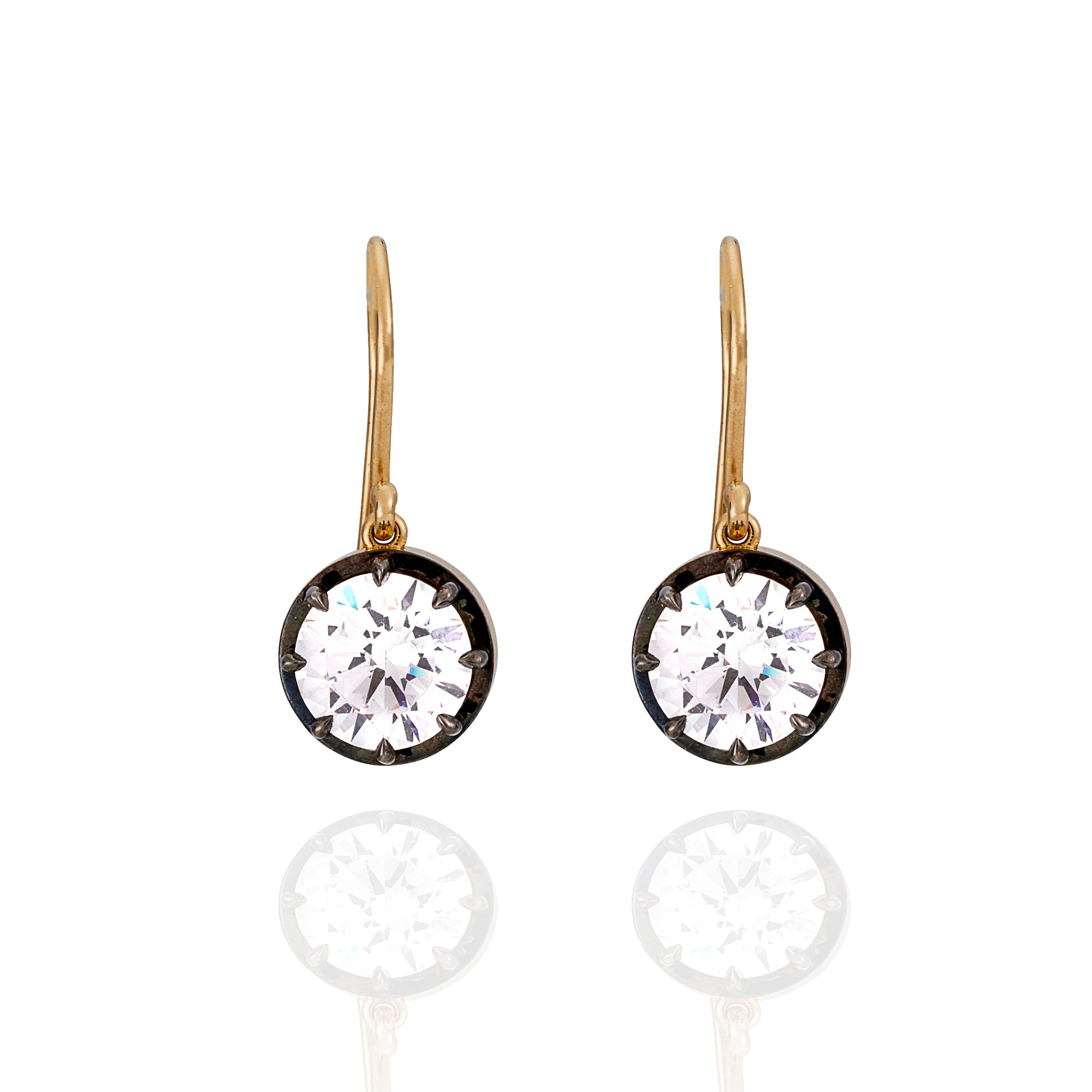 YELLOW GOLD & BLACK RHODIUM CUBIC ZIRCONIA DROP EARRINGS