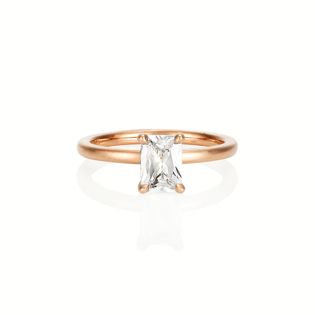 RADIANT SOLITAIRE DIAMOND ENGAGEMENT RING WITH HIDDEN HALO