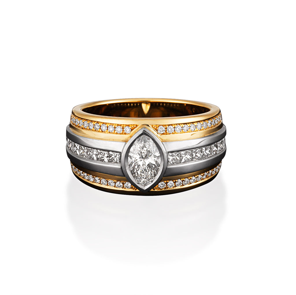 MARQUISE TWO TONE DIAMOND RING