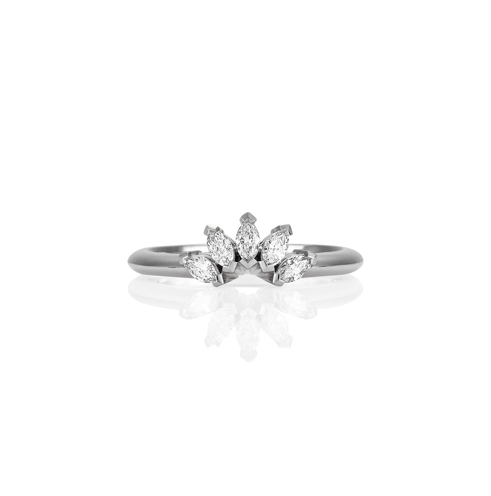 SMALL WHITE GOLD MARQUISE DIAMOND CROWN RING