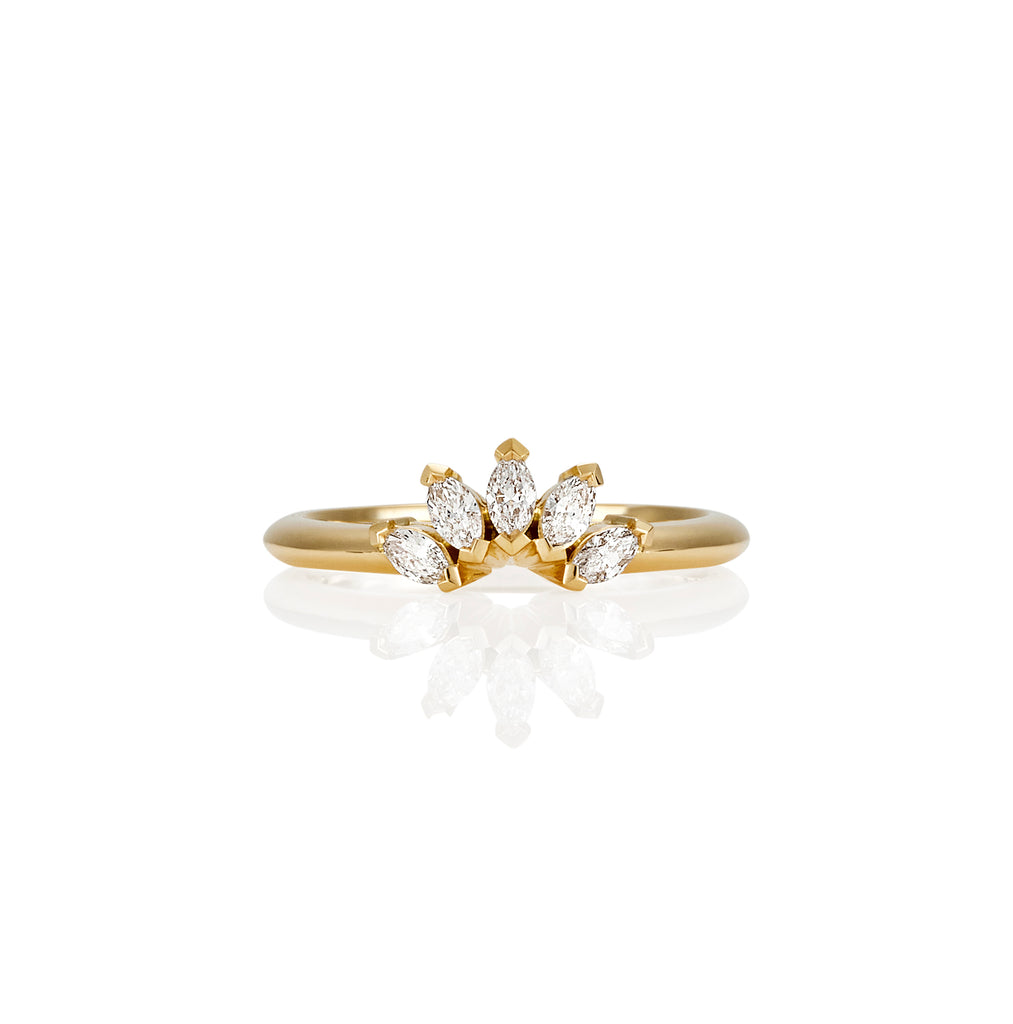 SMALL YELLOW GOLD MARQUISE DIAMOND CROWN RING