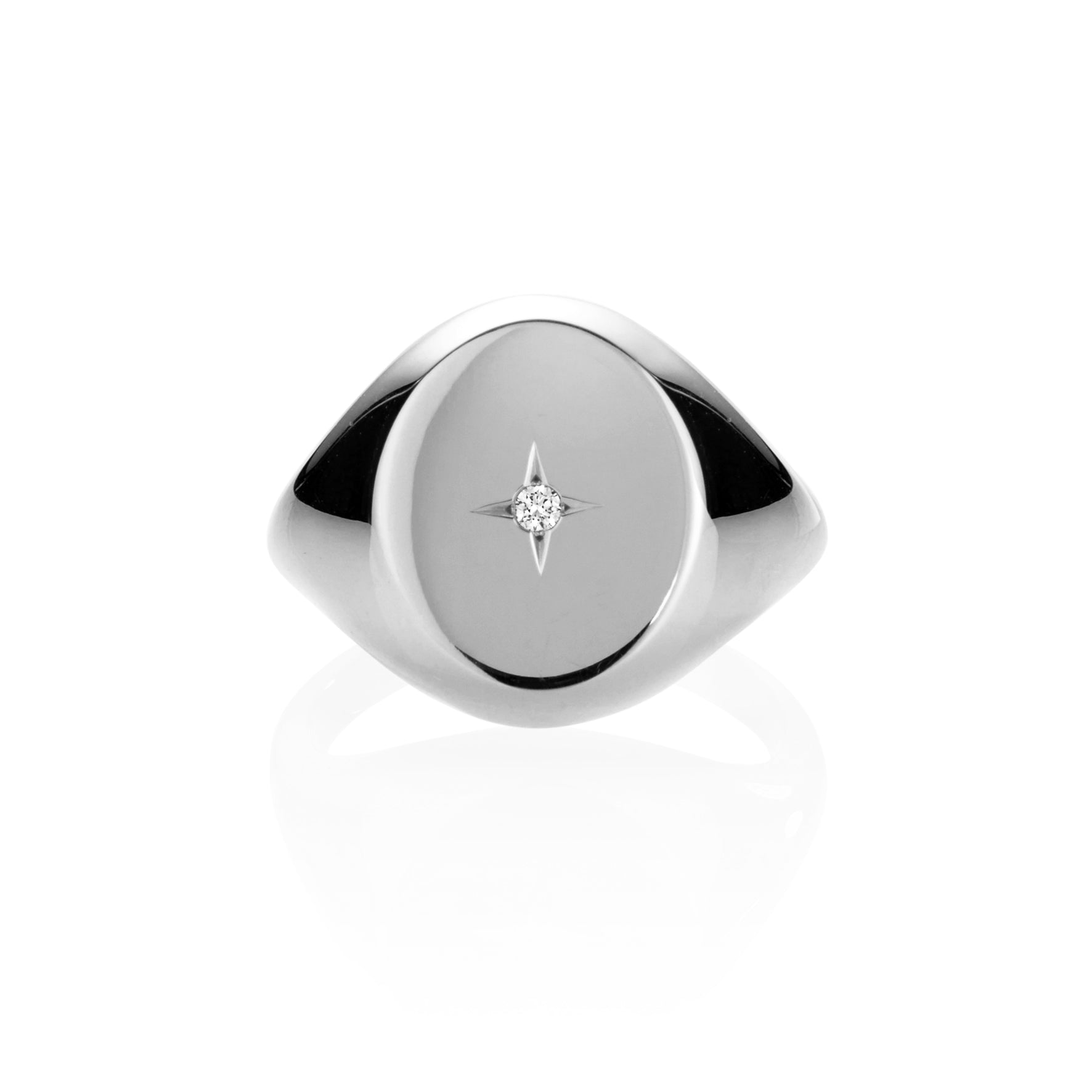 WHITE GOLD STARBURST DIAMOND SIGNET